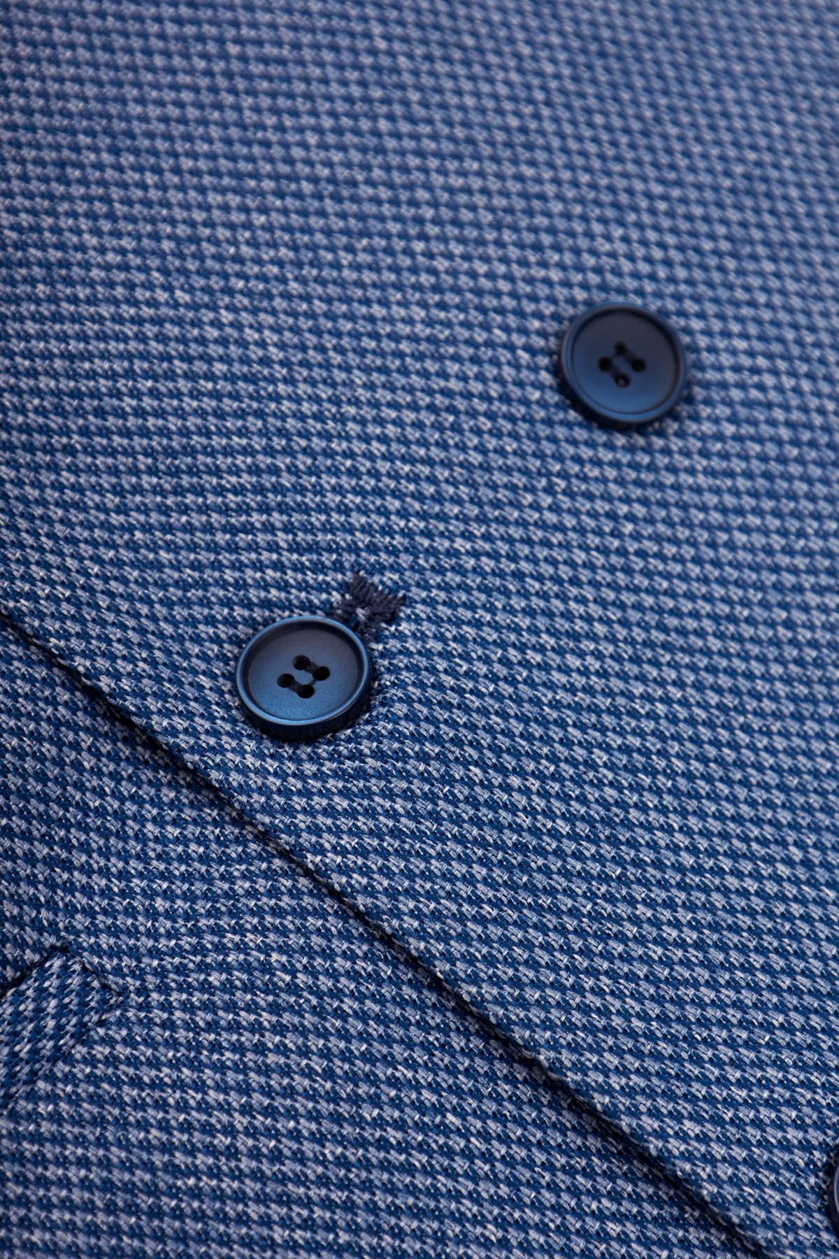 Jacquard Teal-Blue Twill Double-Breasted Vest - 2