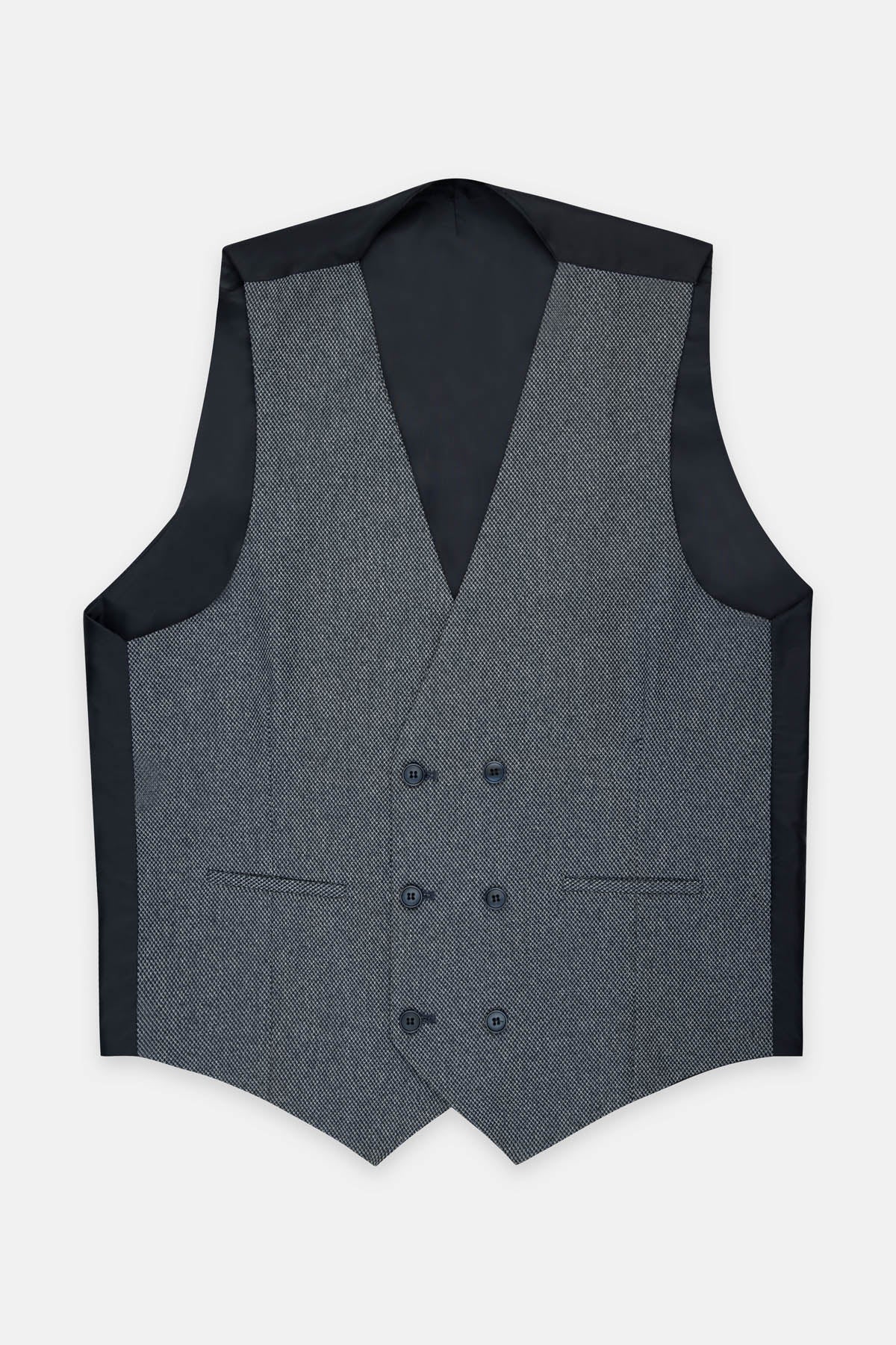 Jacquard Dark Gray Twill Double-Breasted Linen Vest - 1