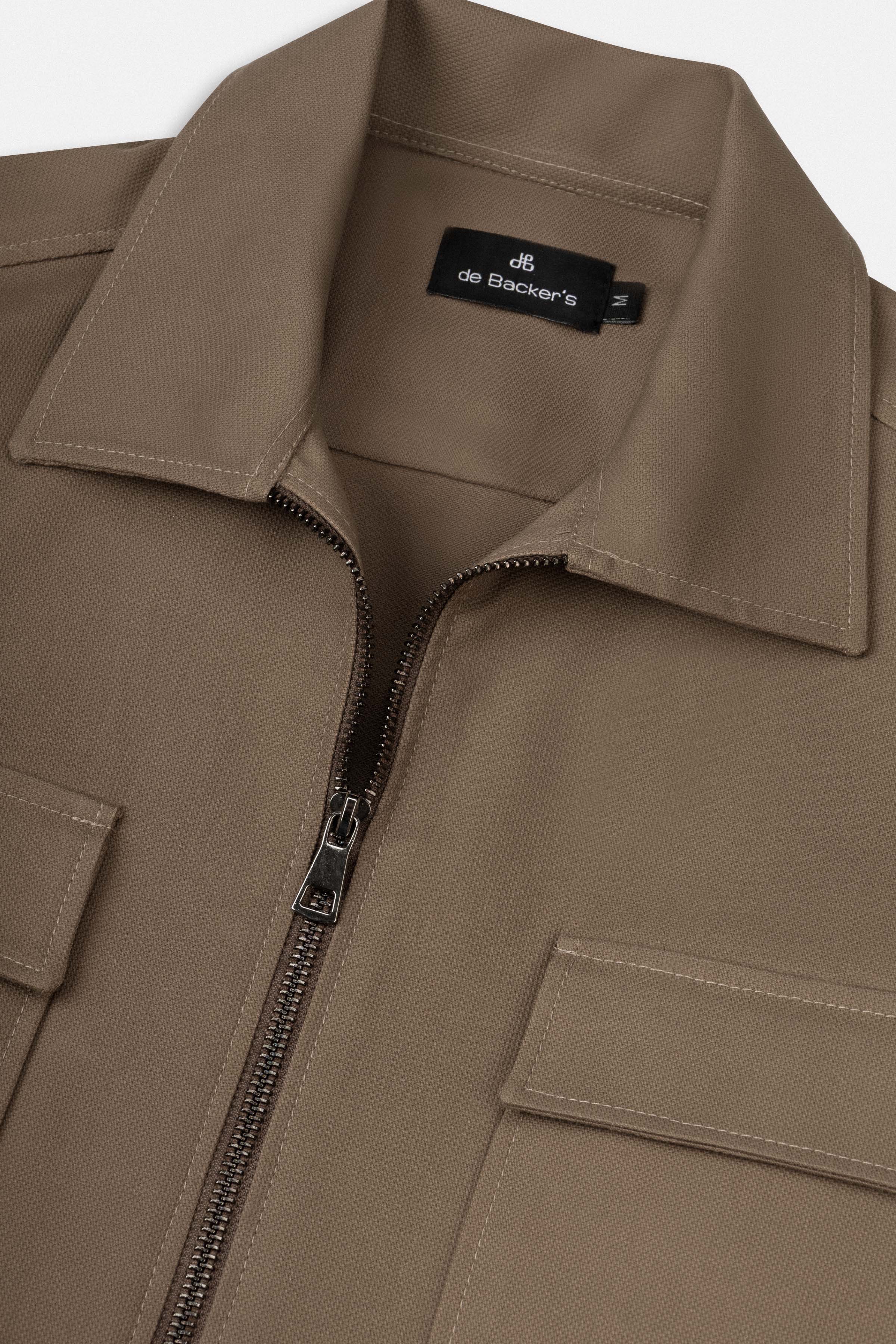 Solid Coffee Zip-Up Over-Shirt