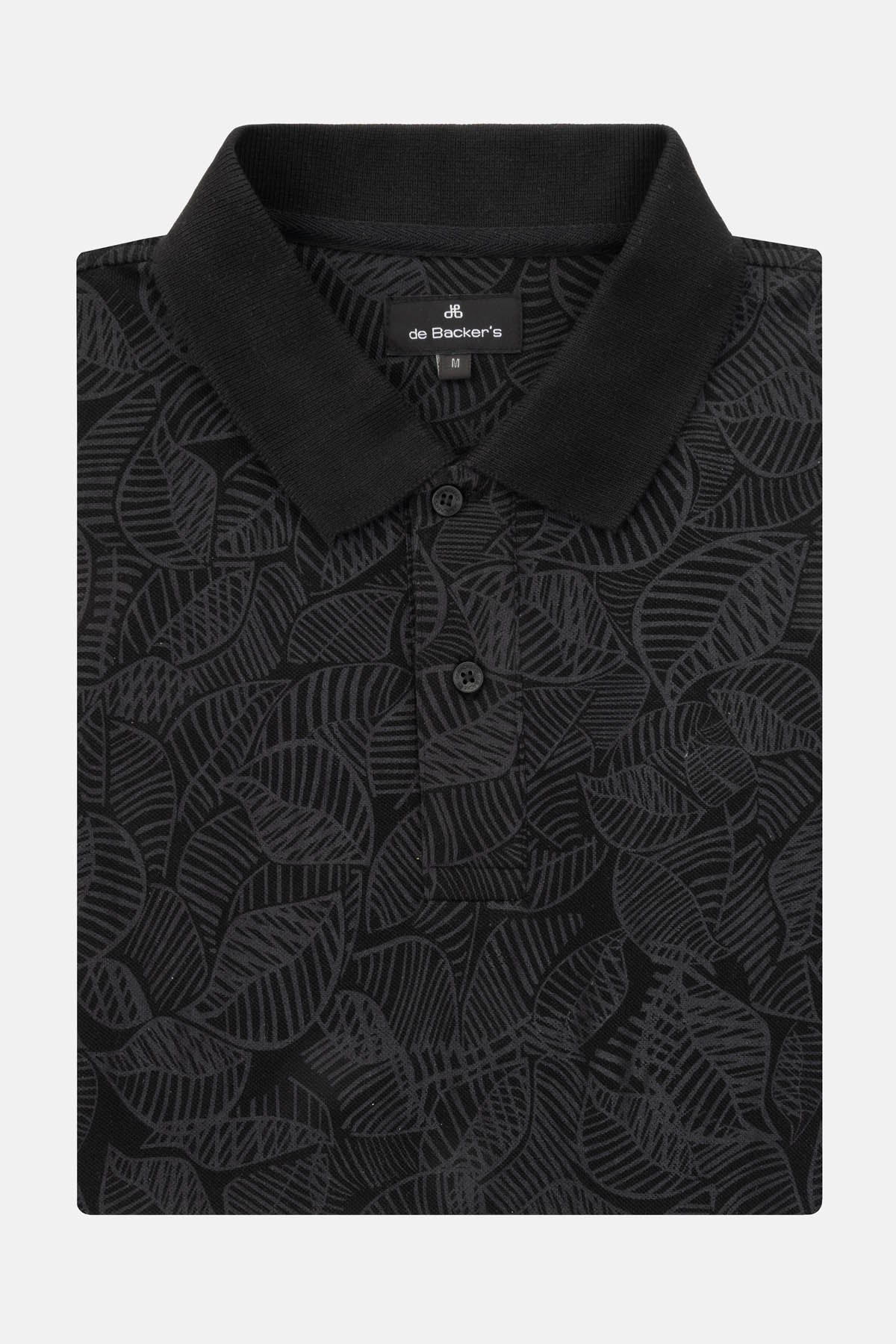 Printed Pique Black Polo - 1