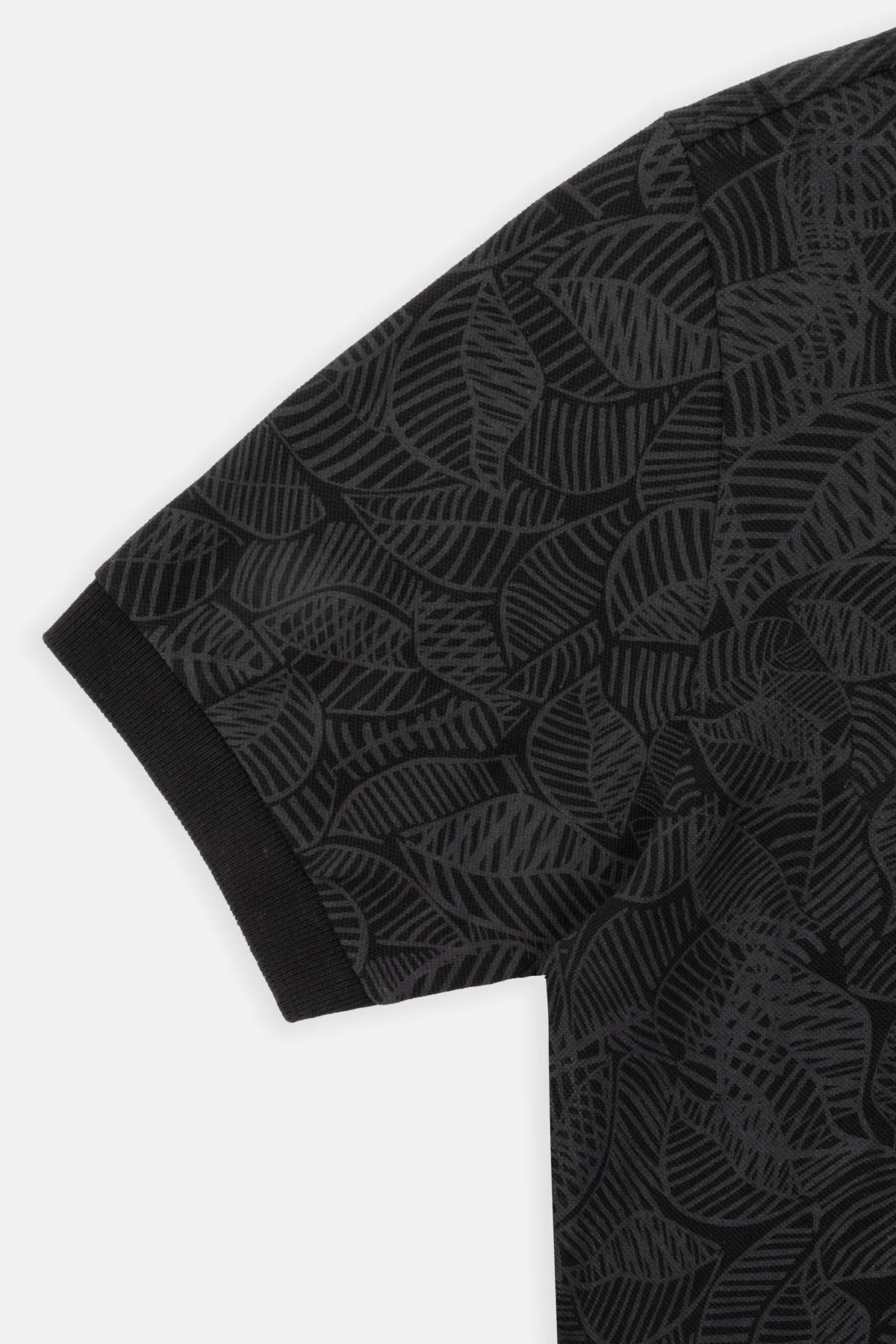 Printed Pique Black Polo - 3
