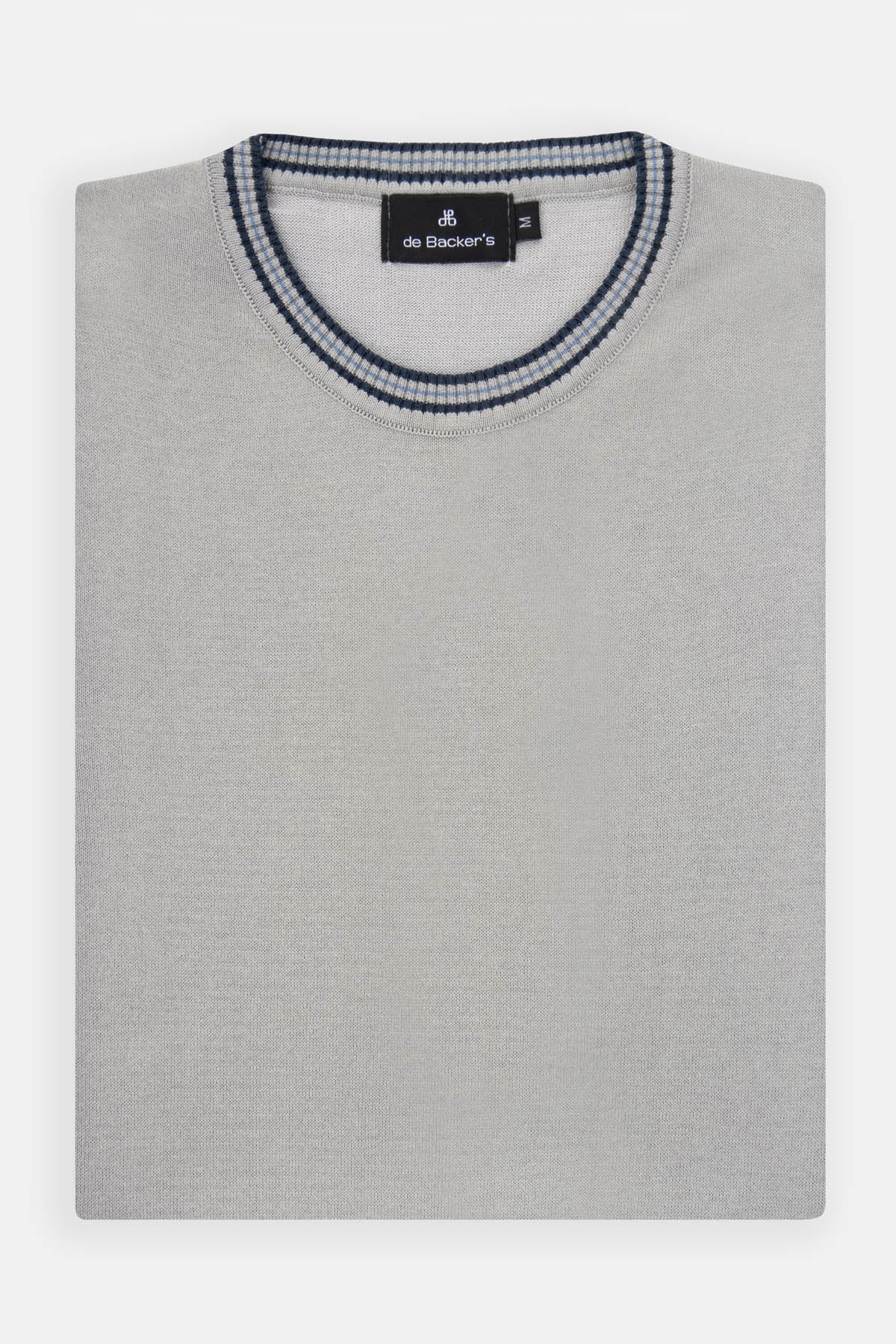 Plain Light Gray Knitted Round T-Shirt - 1