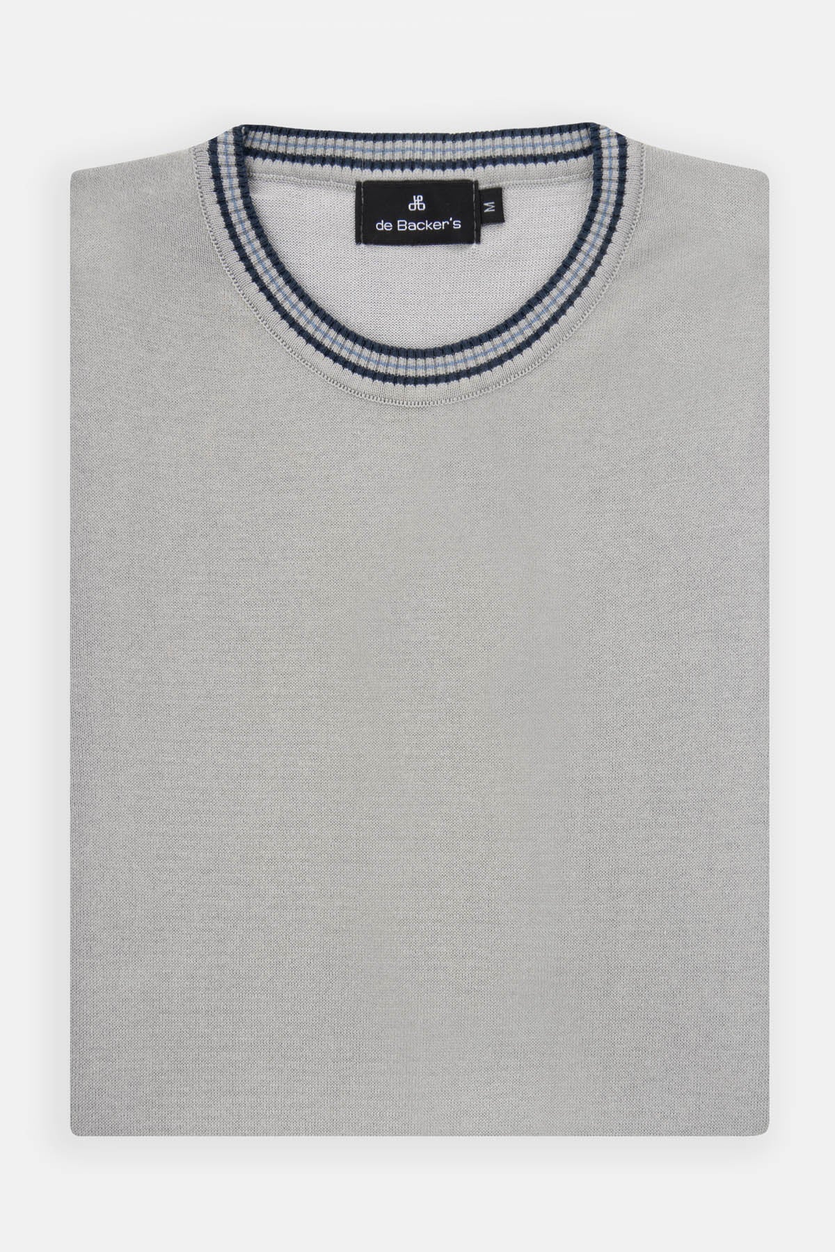 Plain Light Gray Knitted Round T-Shirt - 1