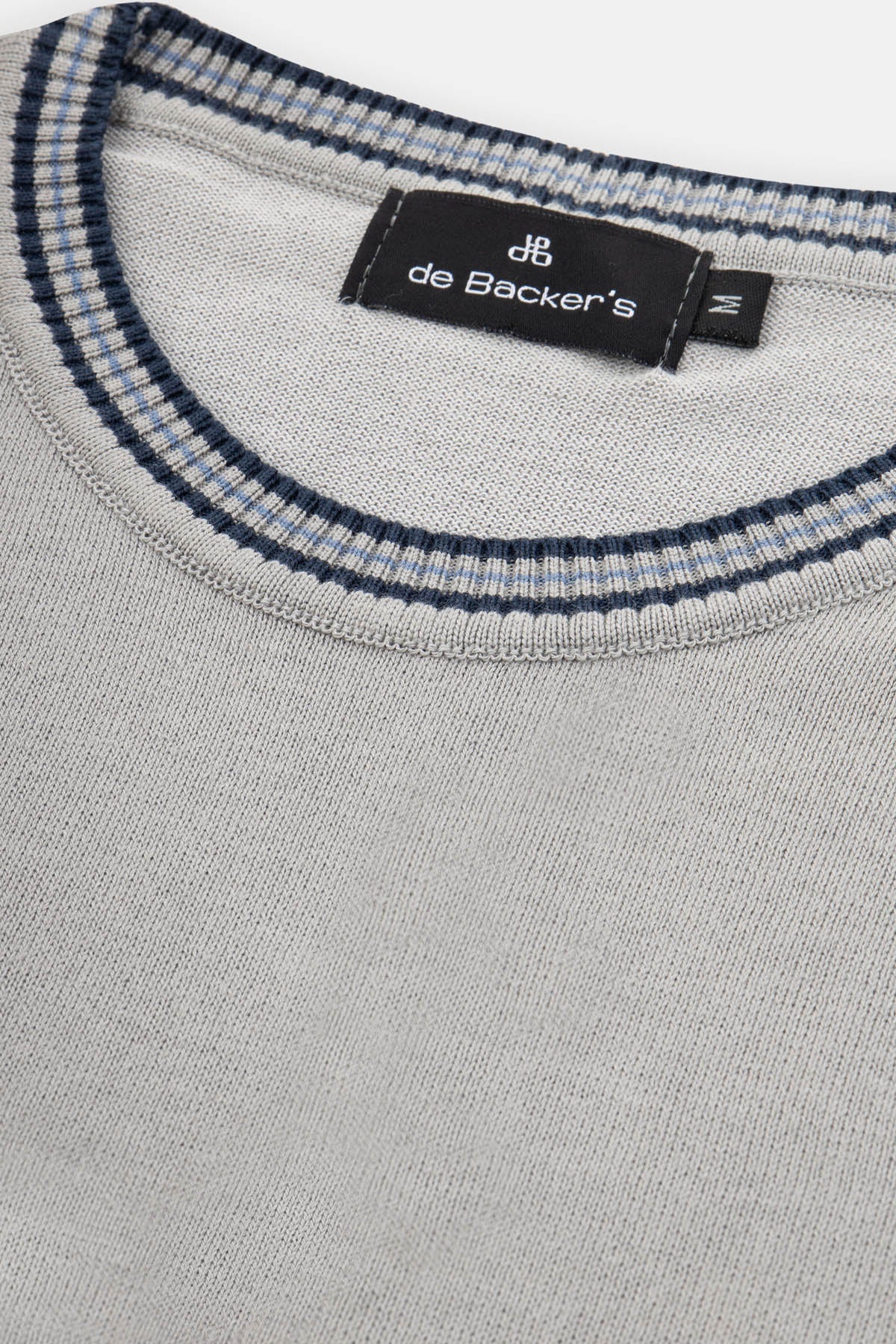 Plain Light Gray Knitted Round T-Shirt - 2