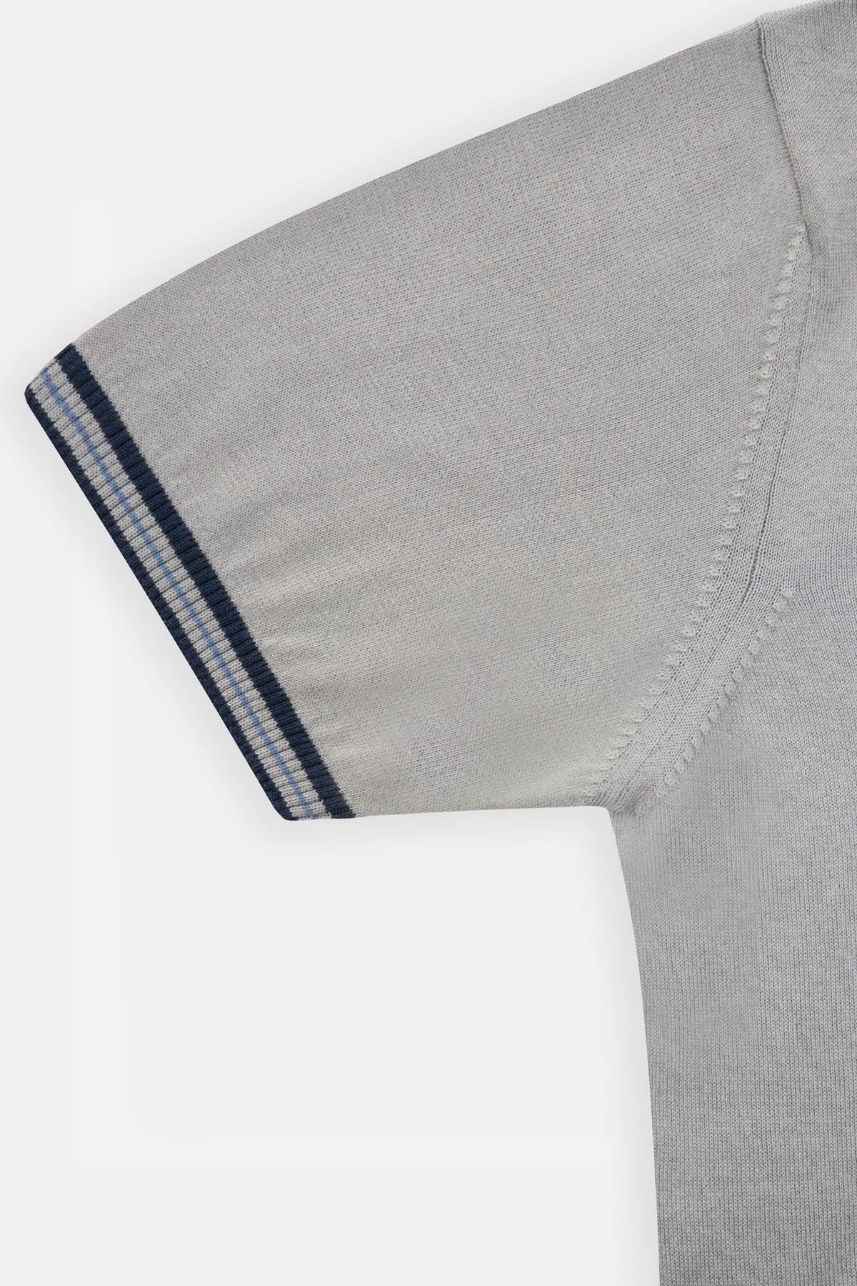 Plain Light Gray Knitted Round T-Shirt - 3