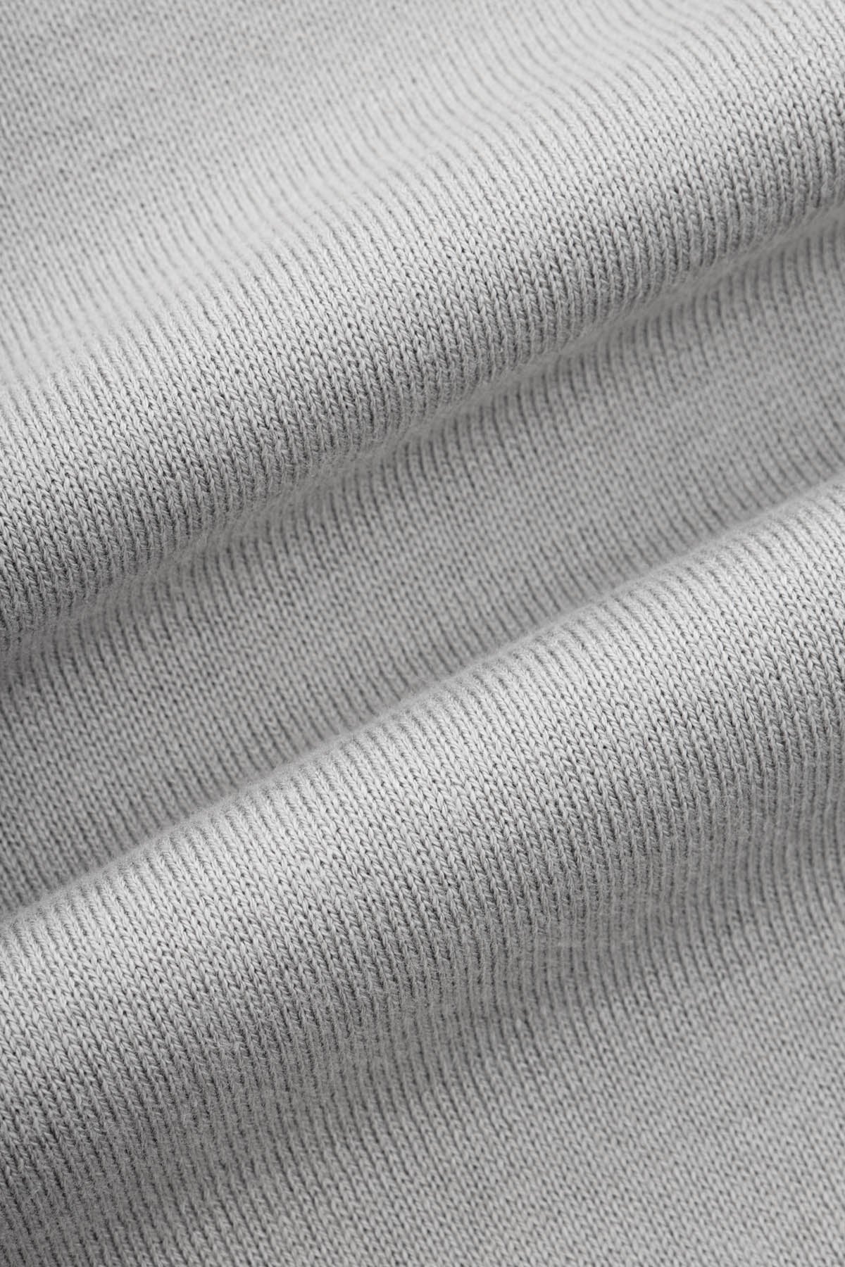 Plain Light Gray Knitted Round T-Shirt - 4