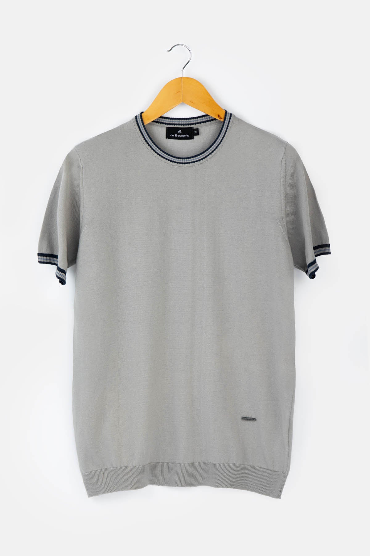 Plain Light Gray Knitted Round T-Shirt - De Backers - 5