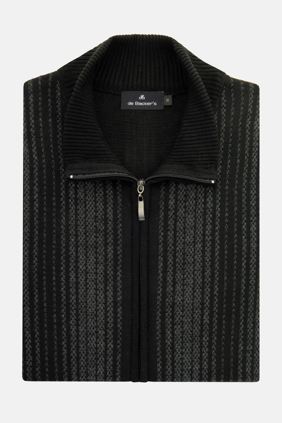 Jacquard Black & Dark Gray Knitted Jacket - 1