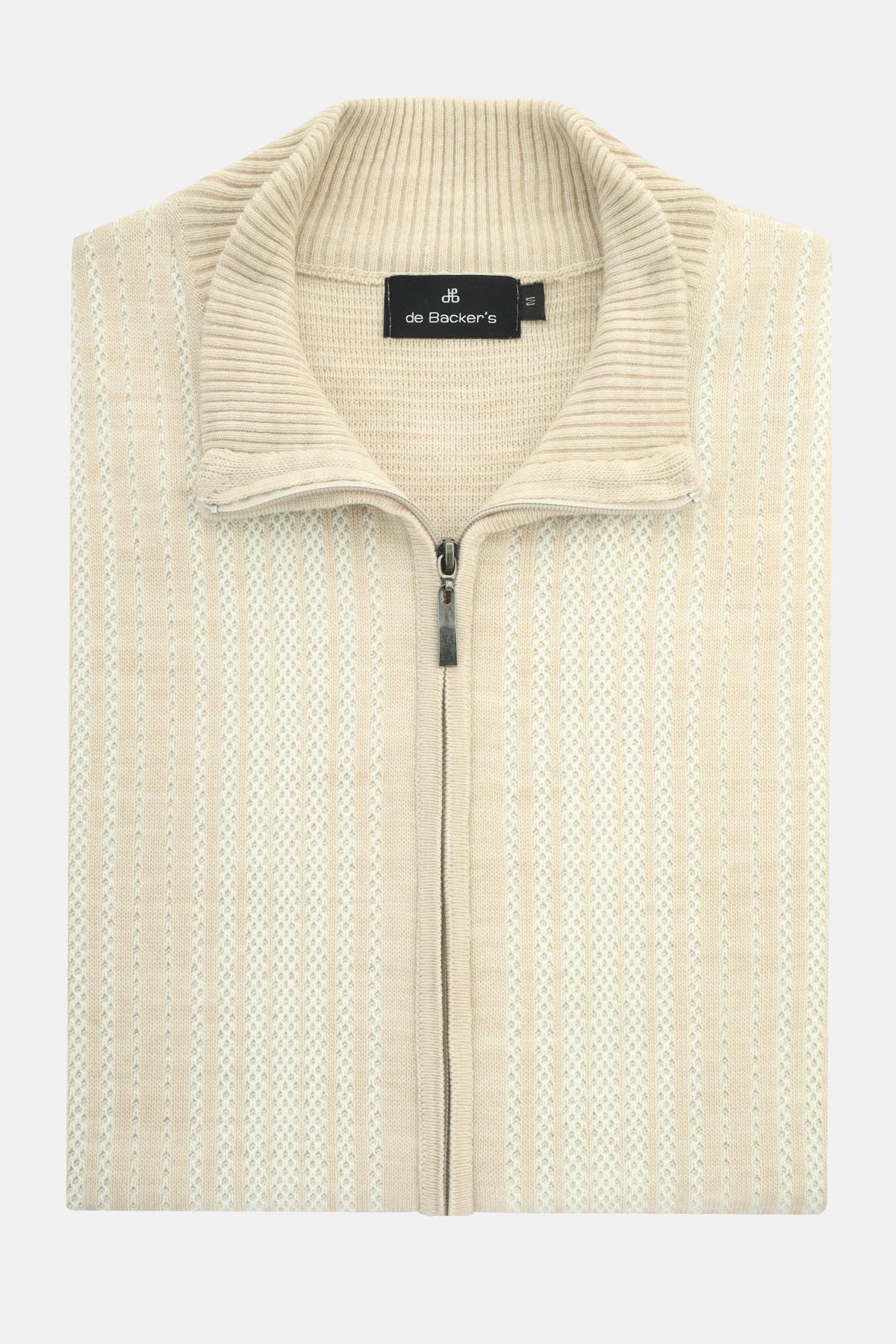 Jacquard Light Beige &Off White Knitted Jacket - 1