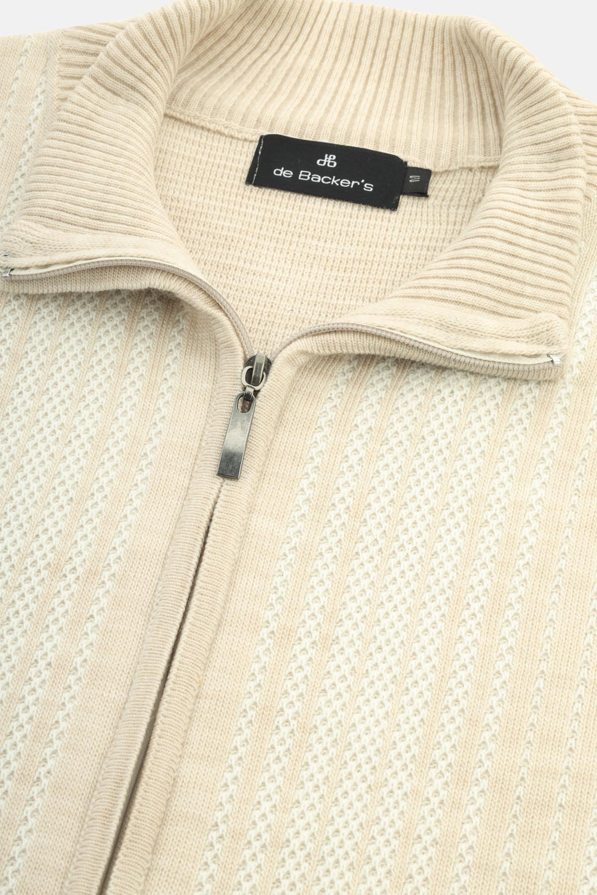 Jacquard Light Beige &Off White Knitted Jacket - 2