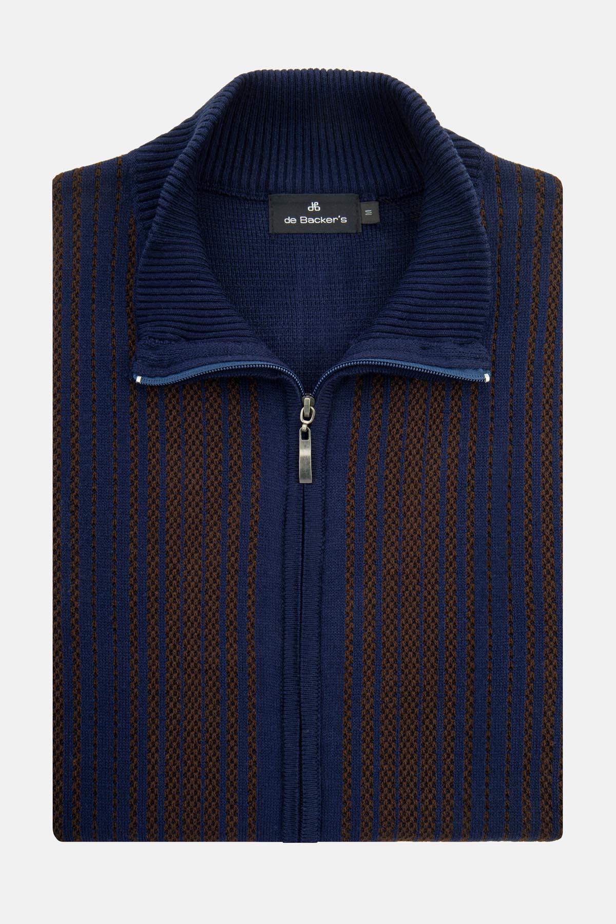 Jacquard Navy & Brown Knitted Jacket - 1