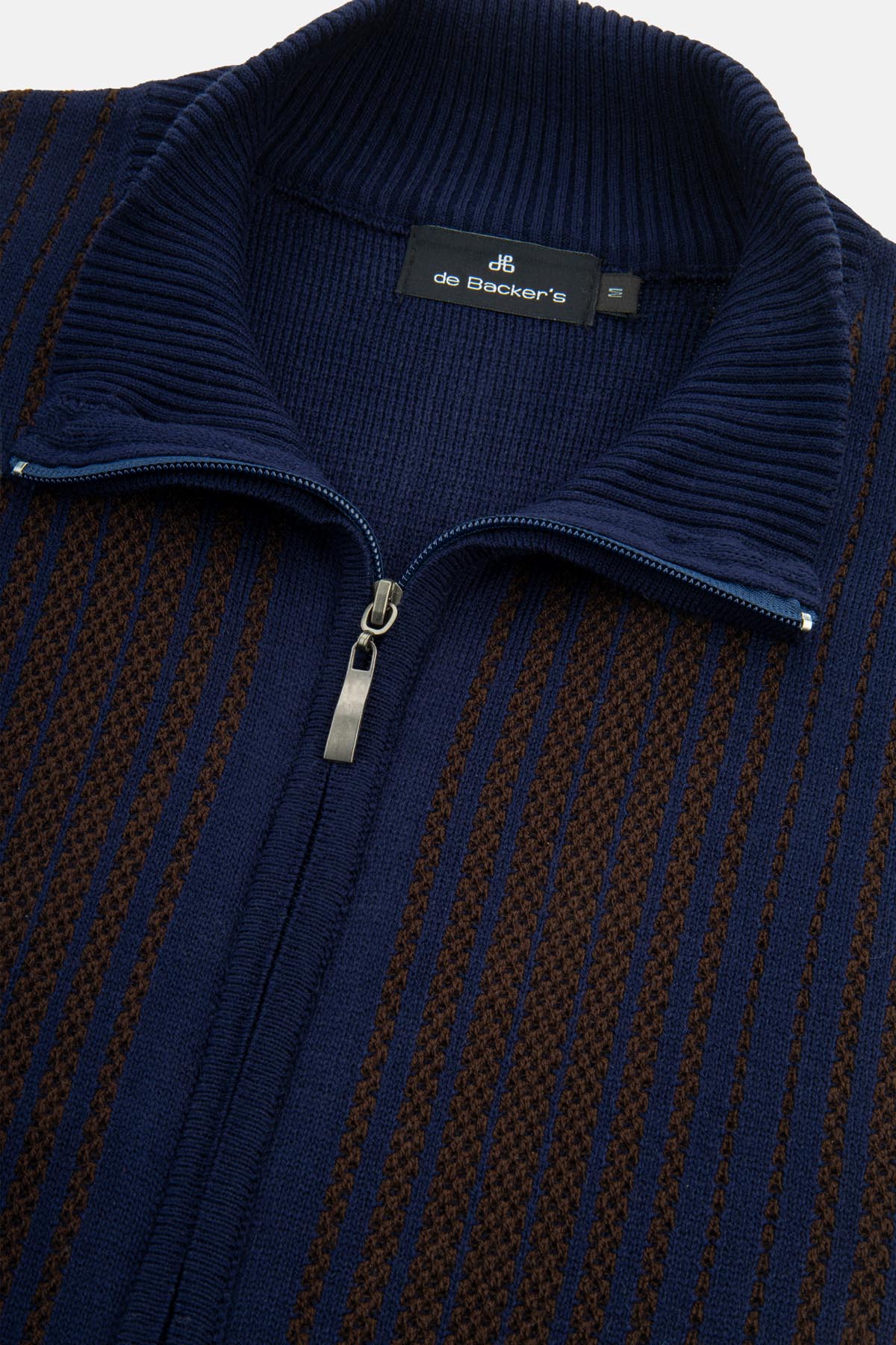 Jacquard Navy & Brown Knitted Jacket - 2