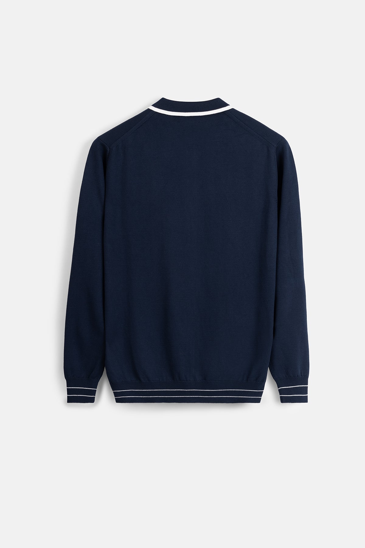 Solid Navy Zip-Up Polo Knitted Jacket - 4