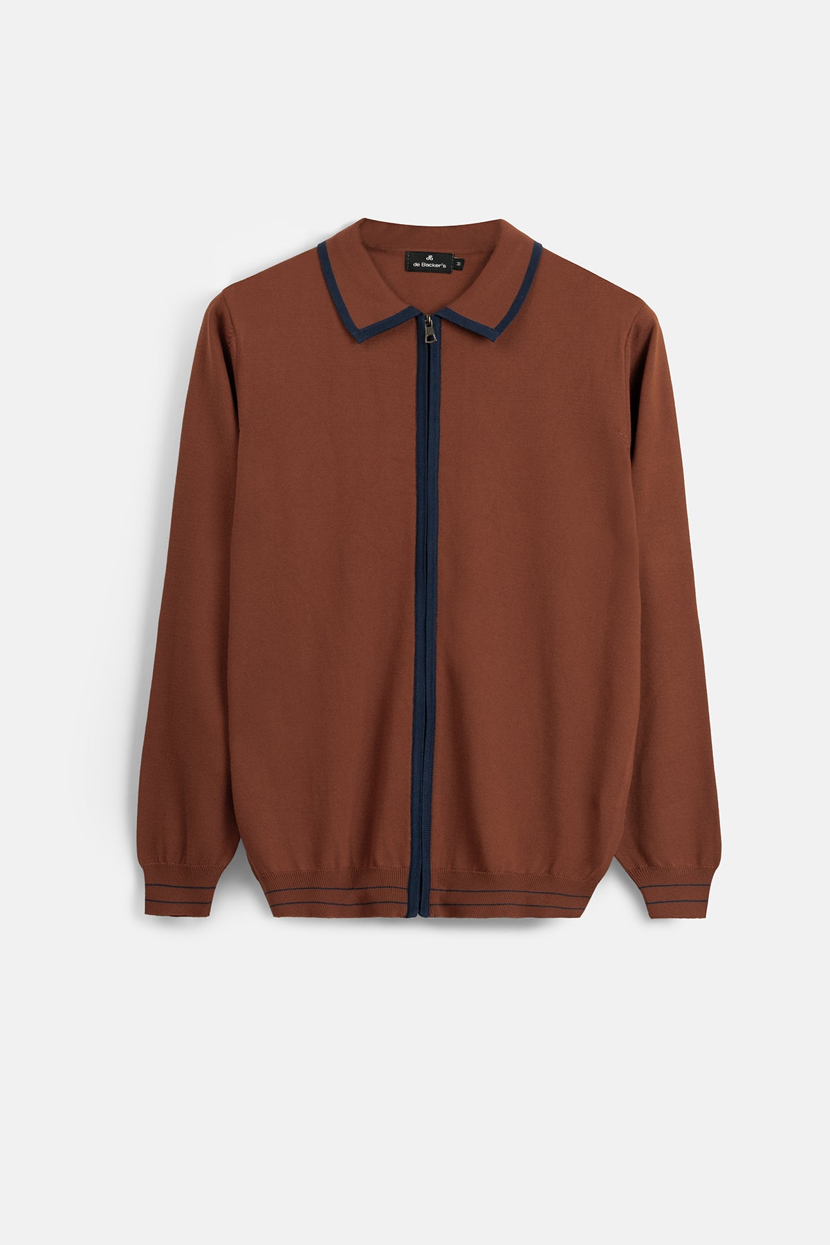 Solid Nutmeg Orange Zip-Up Polo Knitted Jacket - 1