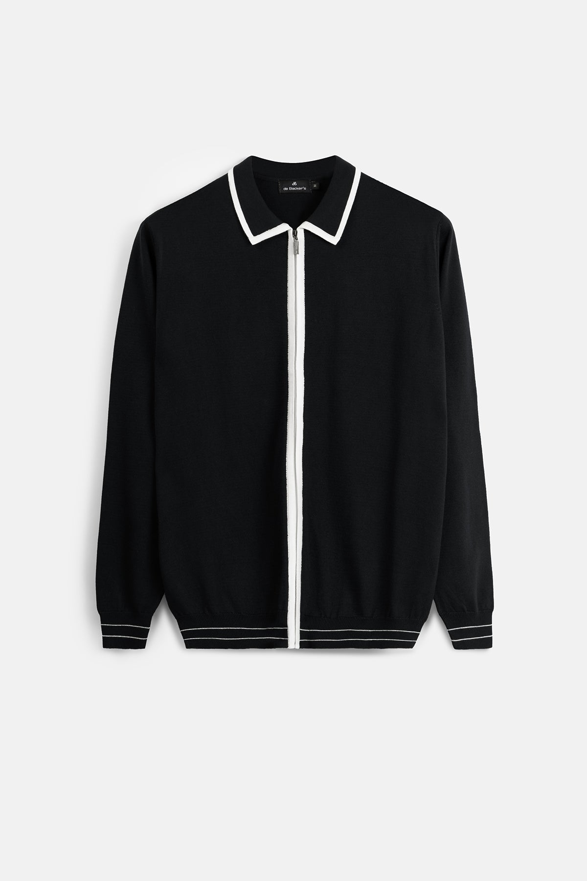 Solid Black Zip-Up Polo Knitted Jacket - 1