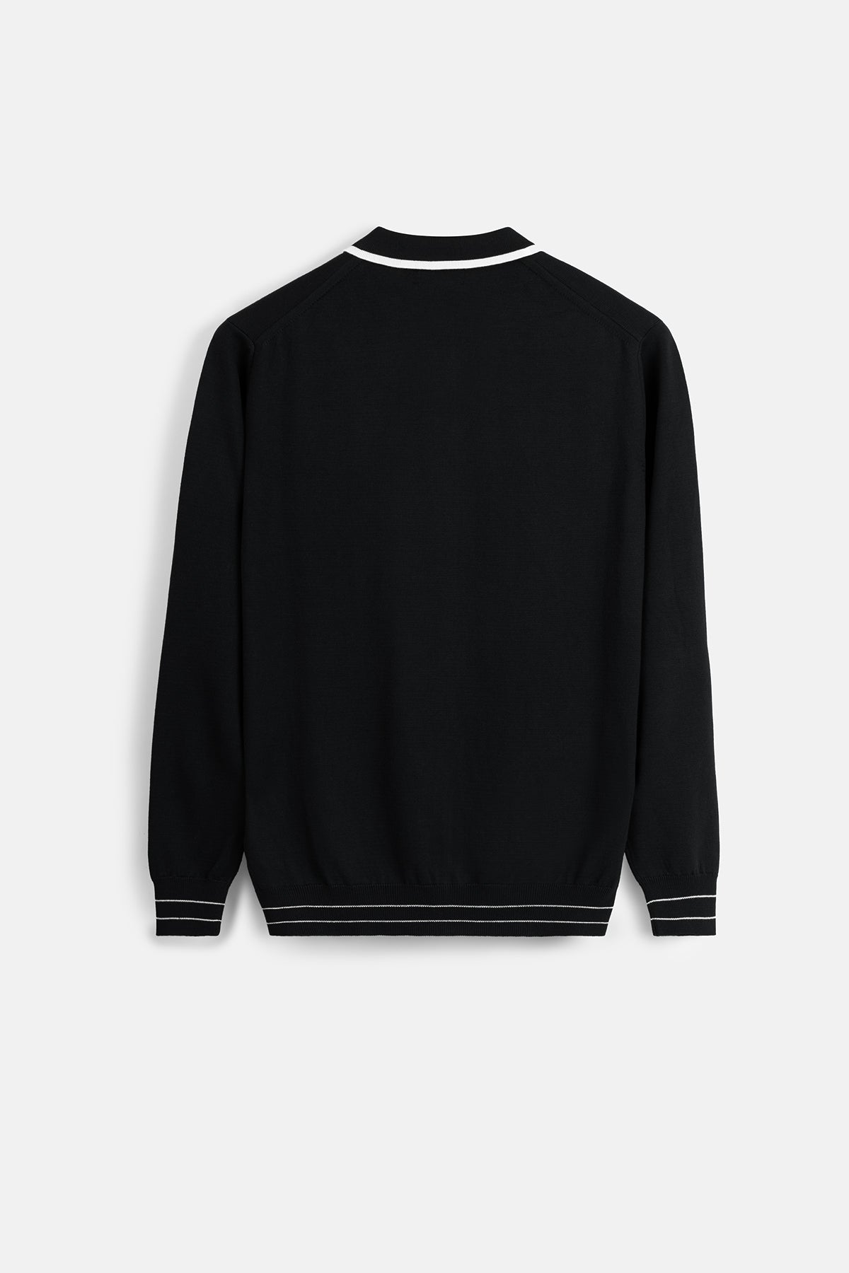Solid Black Zip-Up Polo Knitted Jacket - 2