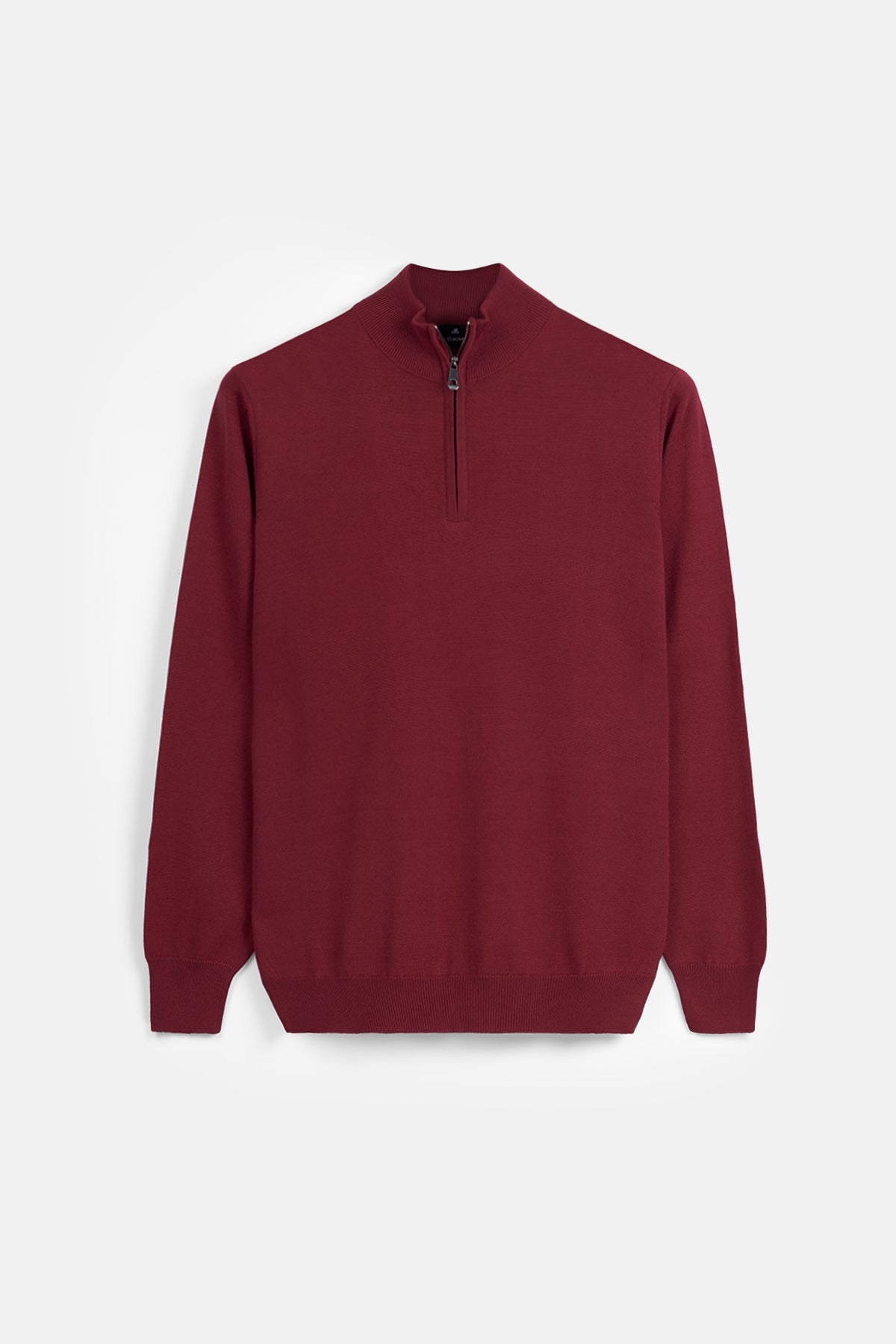 Solid Knitted Dark-Red Half-Zipper Pullover - 1
