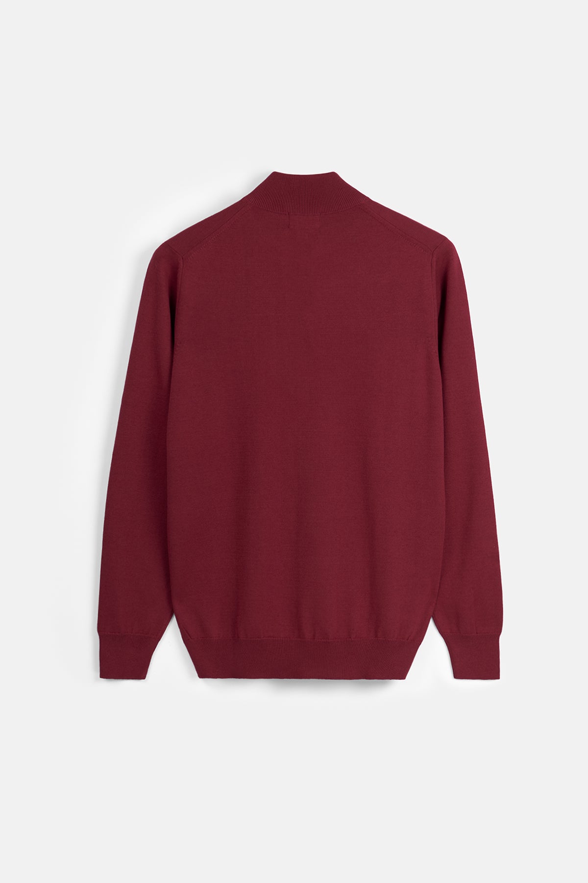 Solid Knitted Dark-Red Half-Zipper Pullover - 3