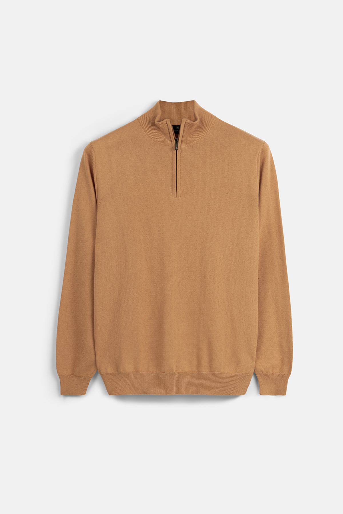 Solid Knitted Orange Half-Zipper Pullover - 1