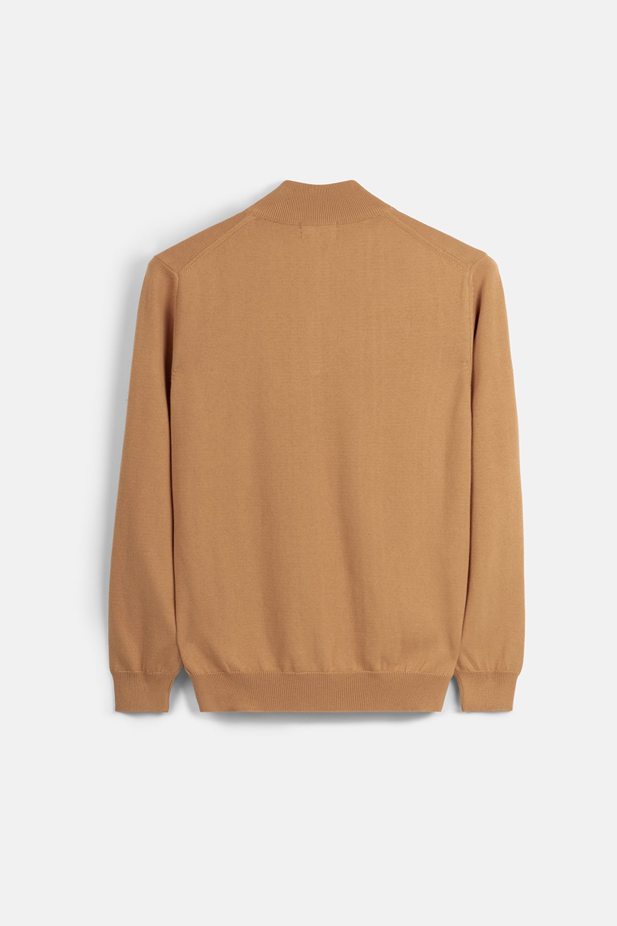 Solid Knitted Orange Half-Zipper Pullover - 3