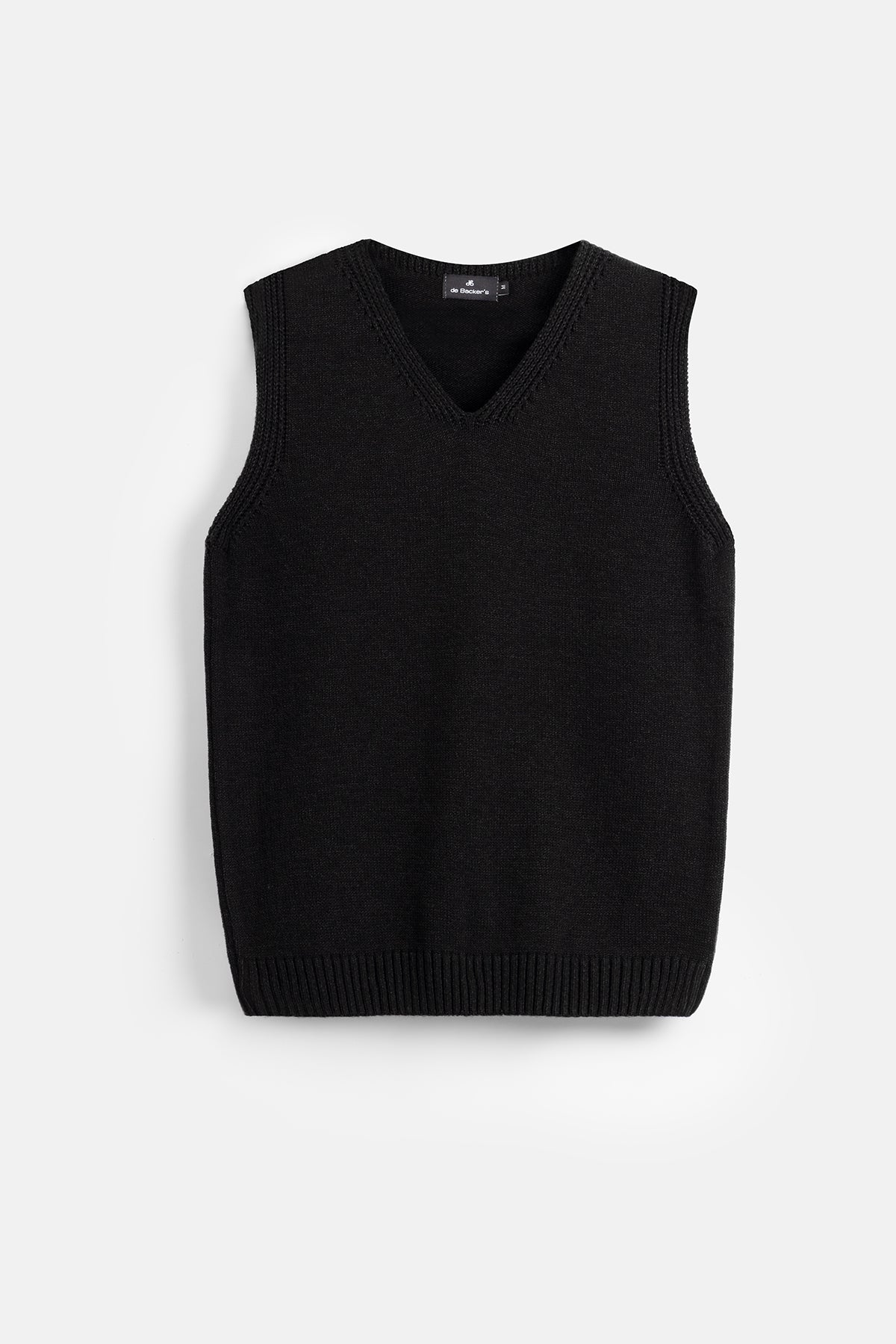 Solid Black V-Neck Knitwear Vest - 1
