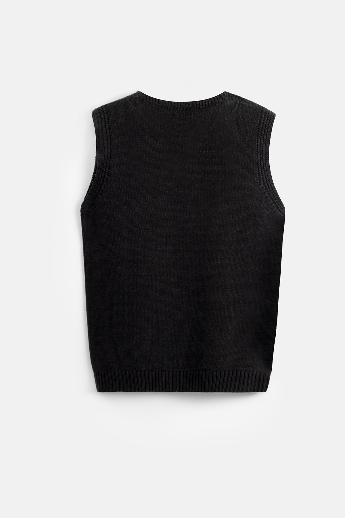Solid Black V-Neck Knitwear Vest - 3