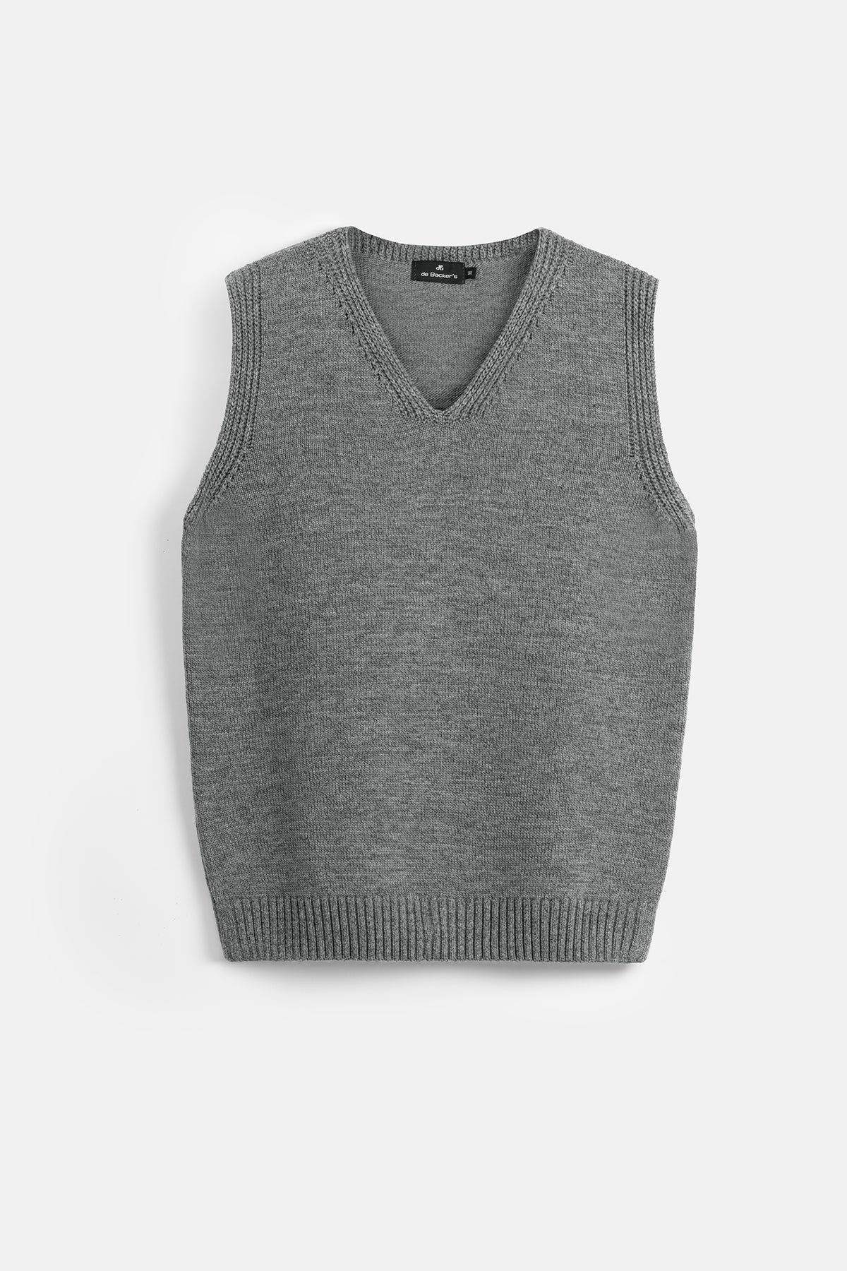 Solid Gray V-Neck Knitwear Vest - 1