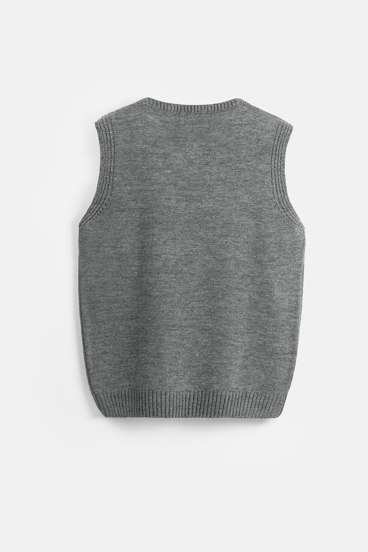 Solid Gray V-Neck Knitwear Vest - 3