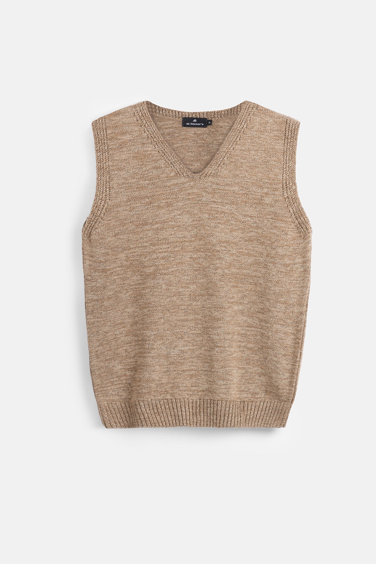 Solid Beige V-Neck Knitwear Vest - 1