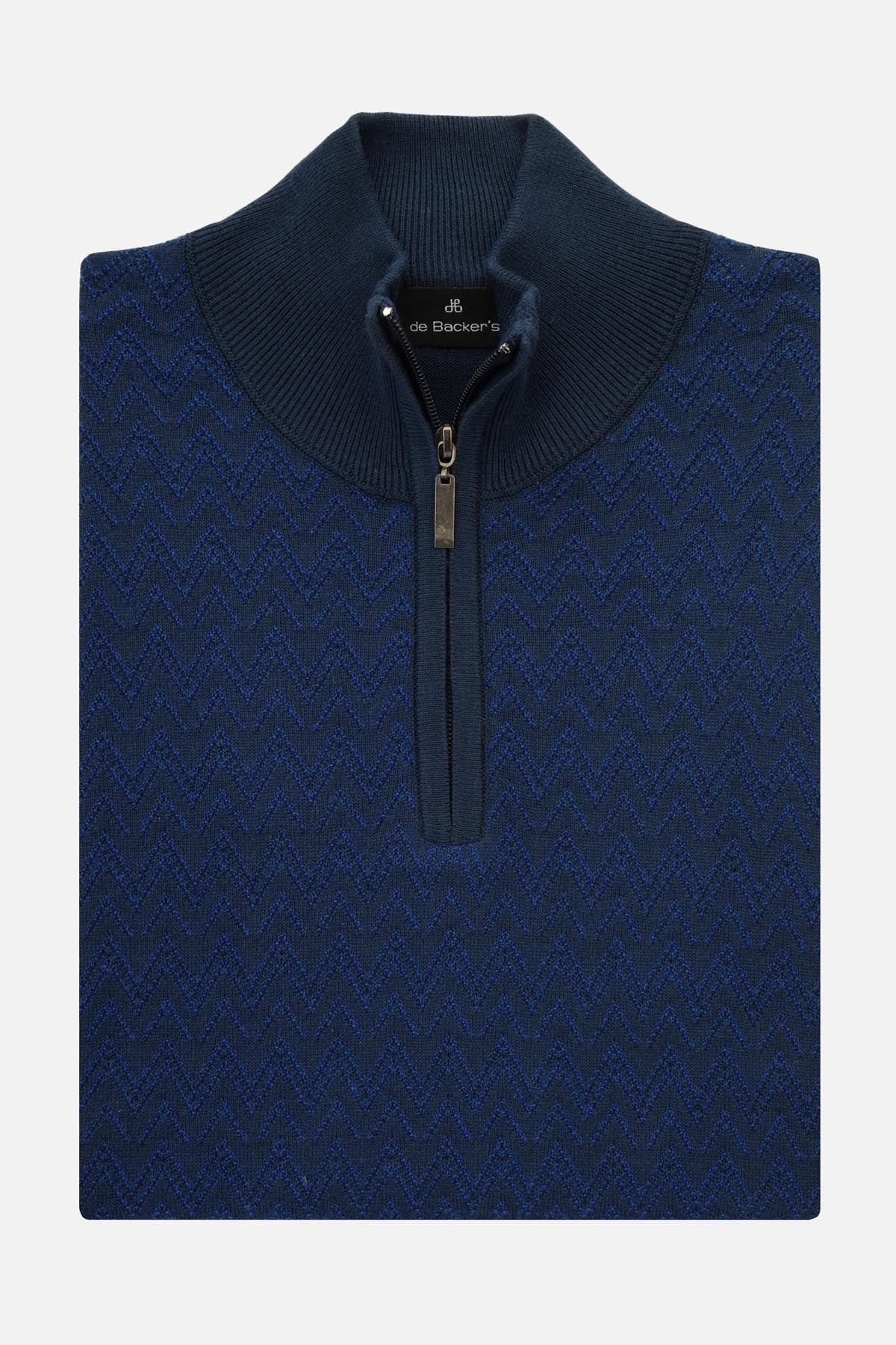 Jacquard Knitted Half-Zipper Midnight Blue Pullover - 1