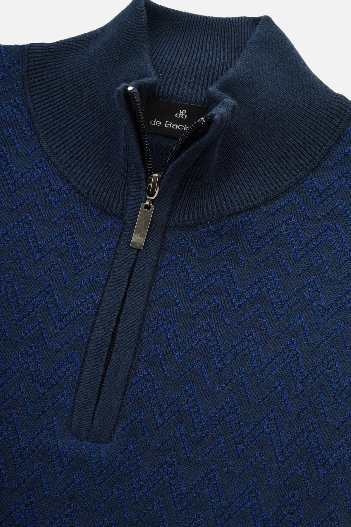 Jacquard Knitted Half-Zipper Midnight Blue Pullover - 2