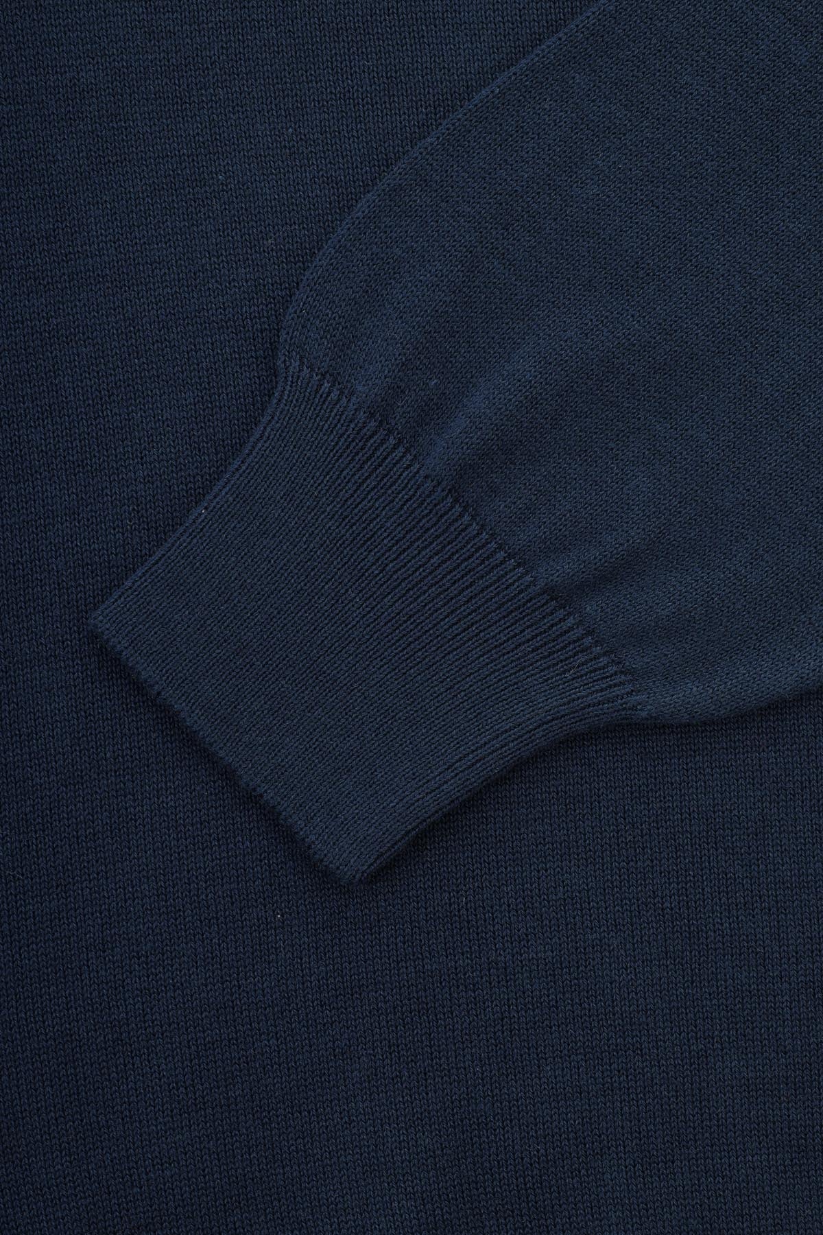 Jacquard Knitted Half-Zipper Midnight Blue Pullover - 3