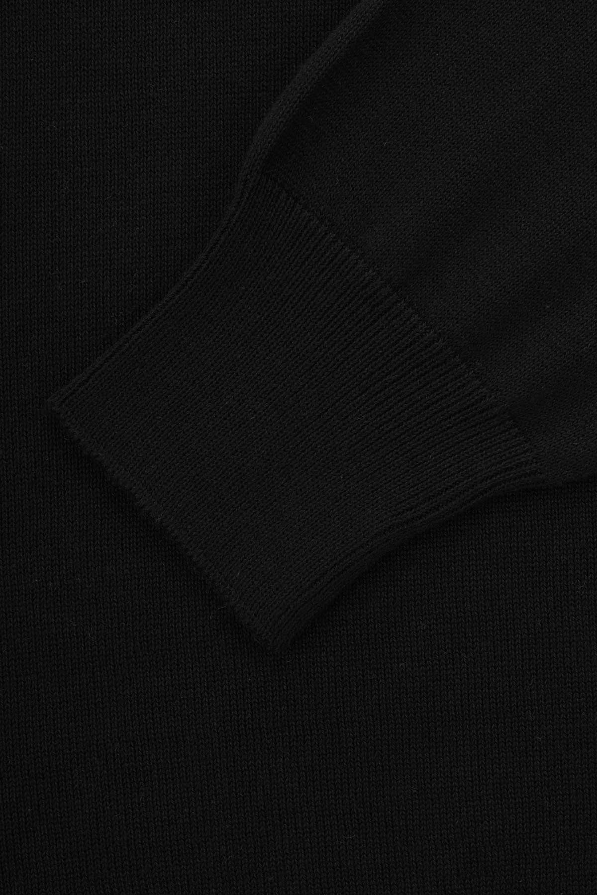 Jacquard Knitted Half-Zipper Black Pullover - 3