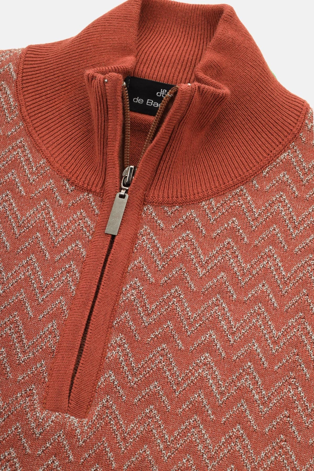 Jacquard Knitted Half-Zipper Brick Pullover - 2