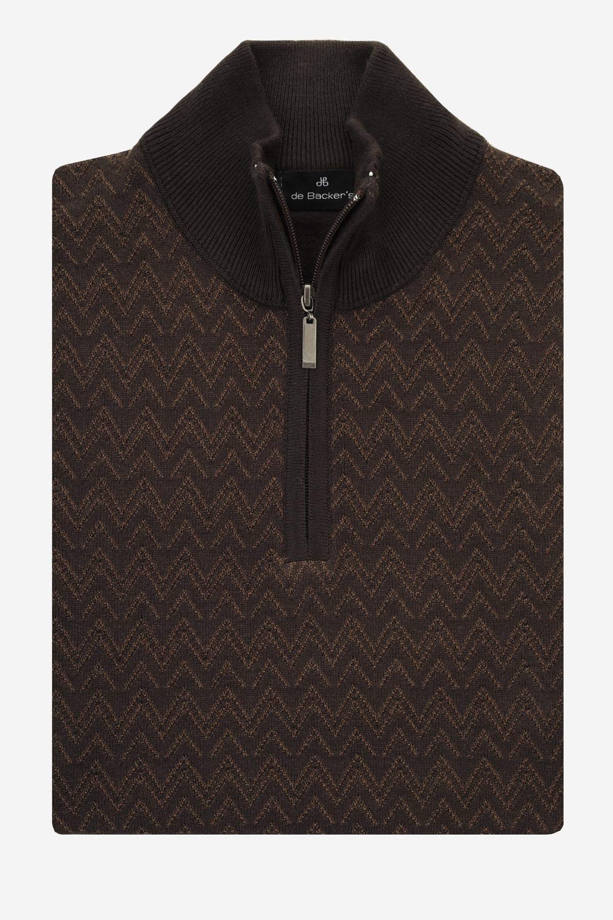 Jacquard Knitted Half-Zipper Saddle Brown Pullover - 1