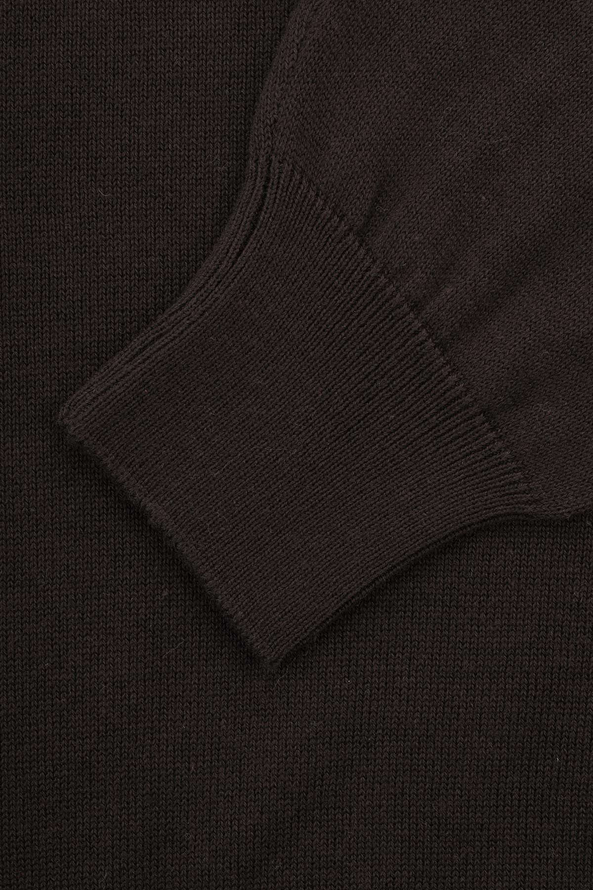 Jacquard Knitted Half-Zipper Saddle Brown Pullover - 3
