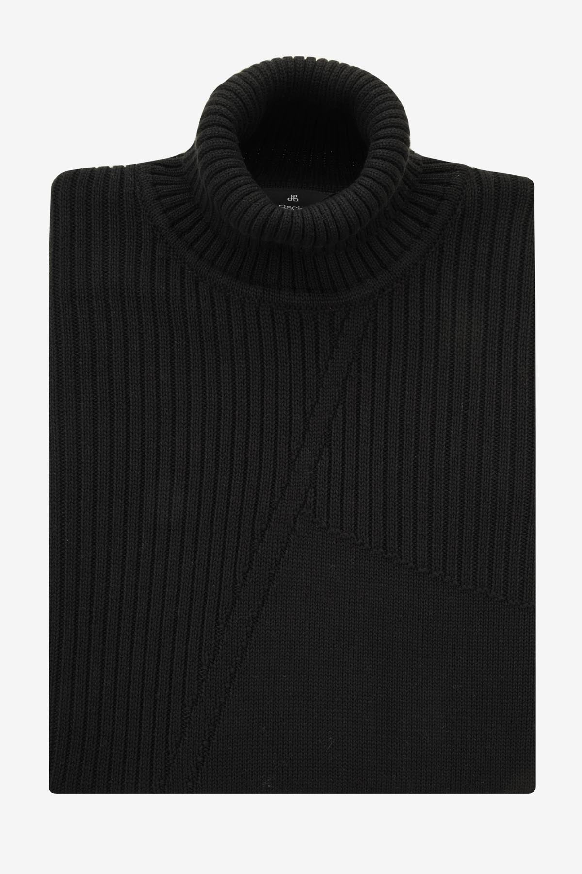 Jacquard Knitted High-neck Black Pullover - 1