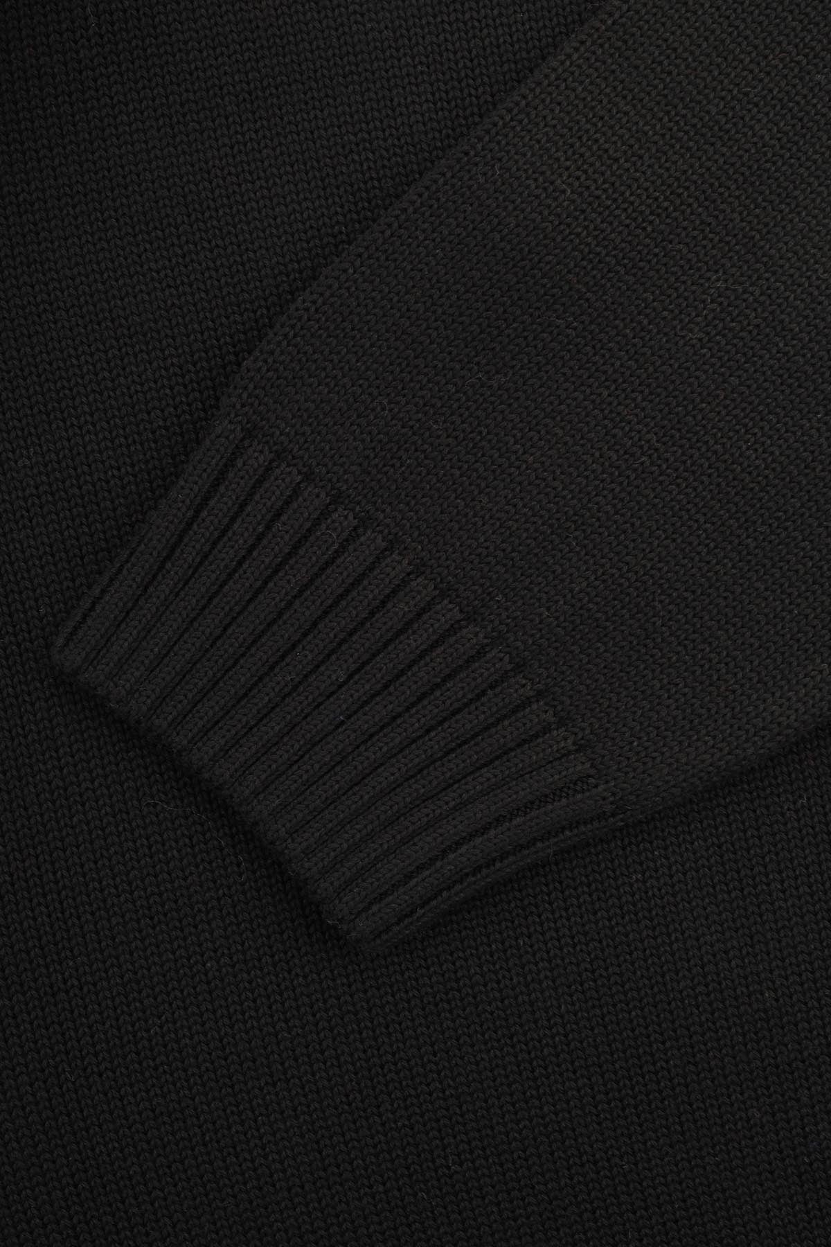 Jacquard Knitted High-neck Black Pullover - 3