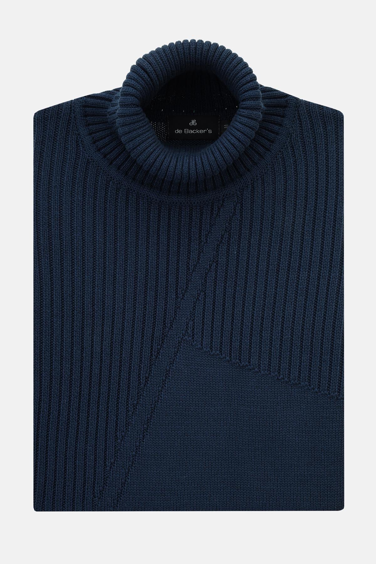 Jacquard Knitted High-neck Navy Pullover - 1