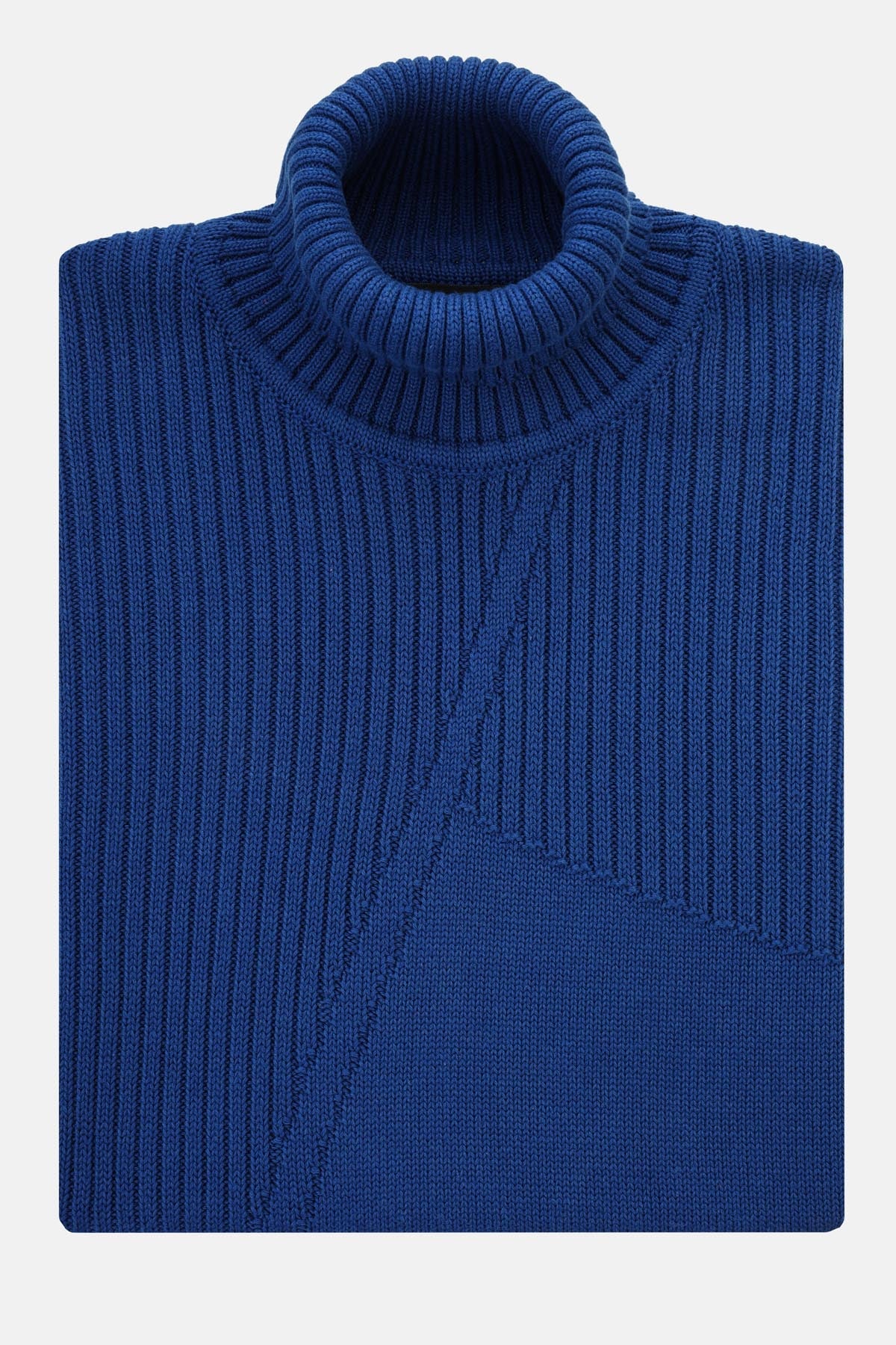 Jacquard Knitted High-neck Byzantine Blue Pullover - 1