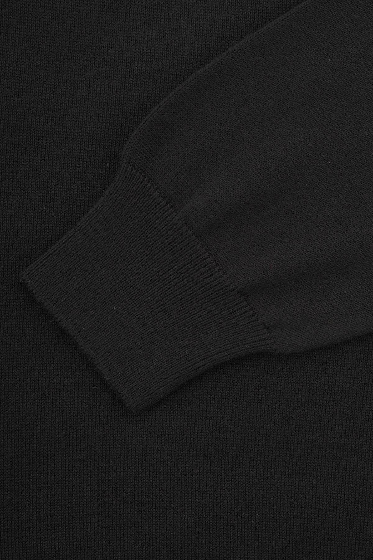 Jacquard Knitted Mock Neck Black Pullover - 3