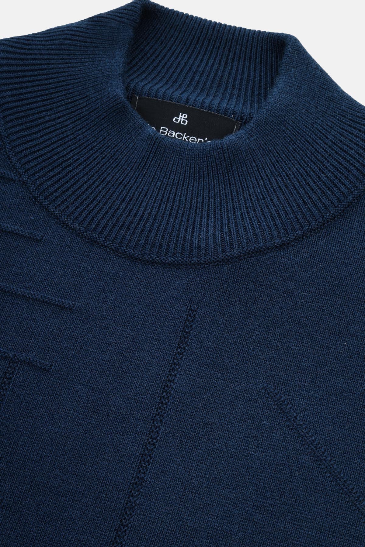 Jacquard Knitted Mock Neck Navy Pullover - 2