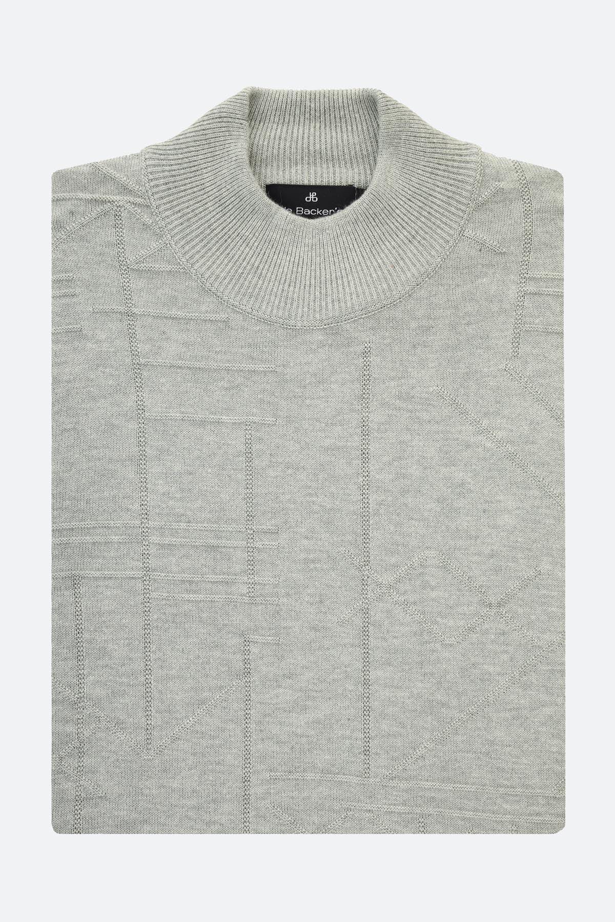 Jacquard Knitted Mock Neck Gray Pullover - 1