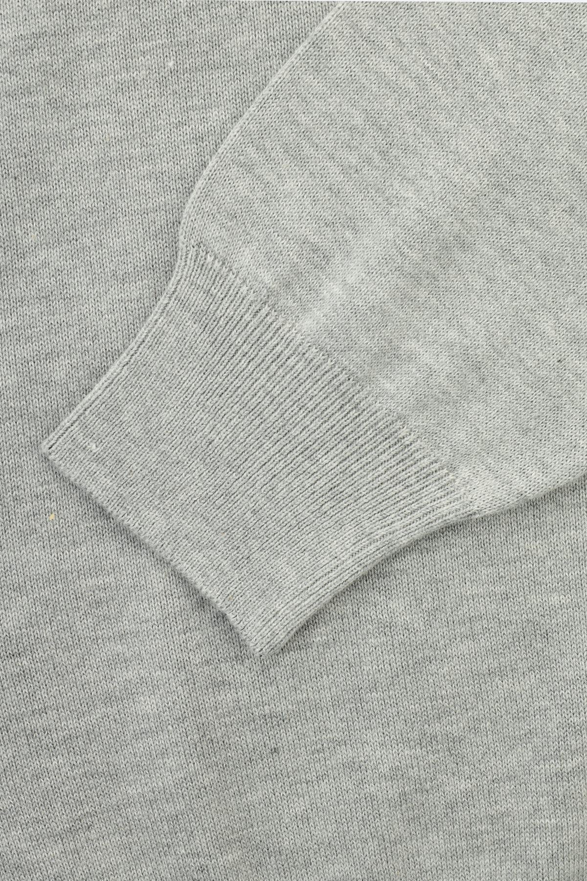Jacquard Knitted Mock Neck Gray Pullover - 3