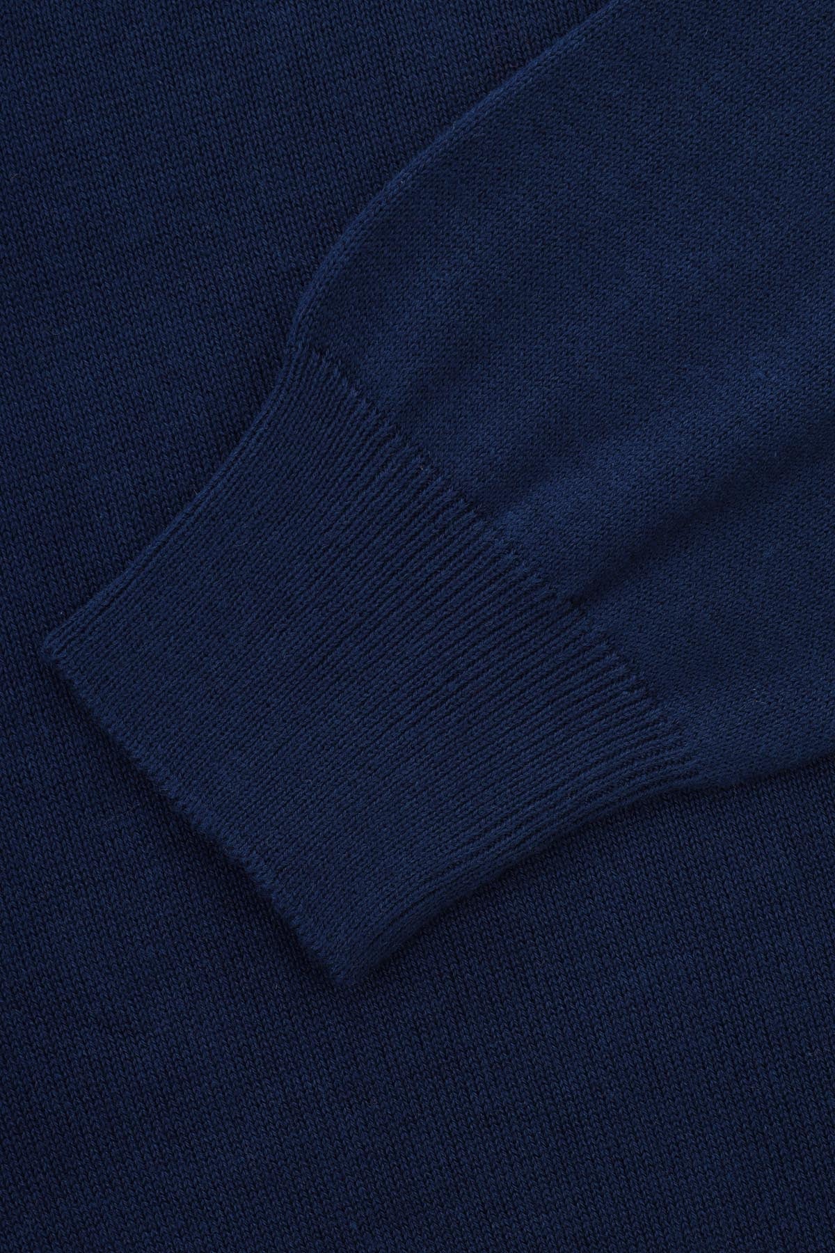 Jacquard Round Neck Navy and Silver Knitted Pullover - 3