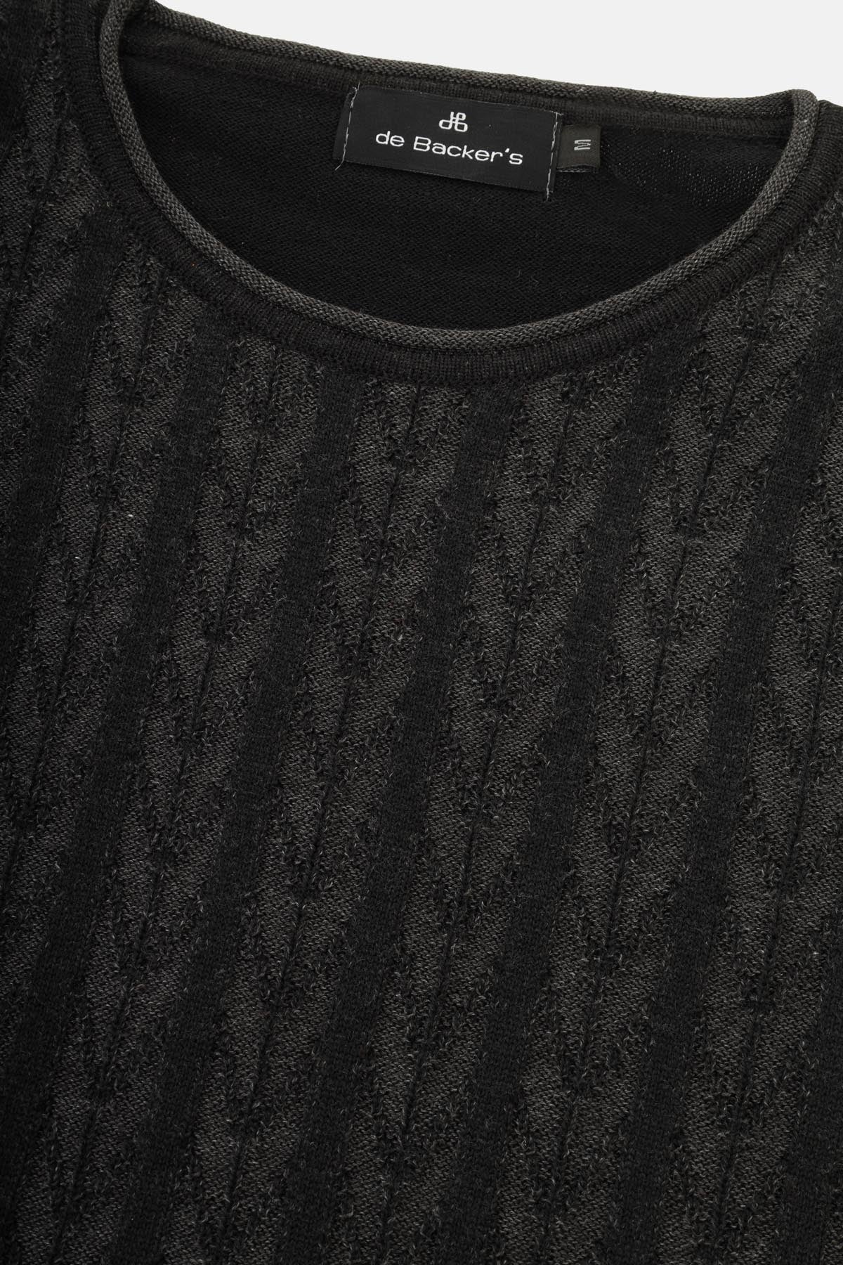 Jacquard Round Neck Black and Silver Knitted Pullover - 2