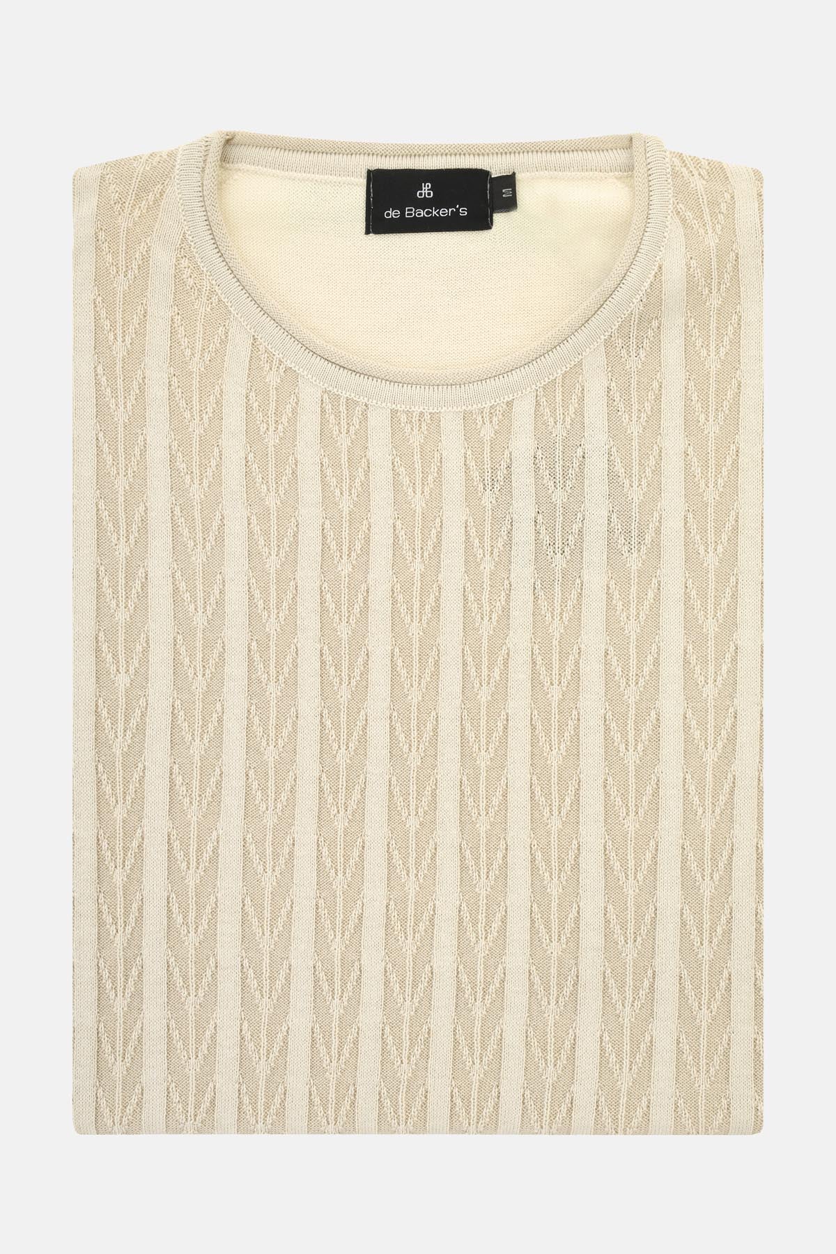 Jacquard Round Neck Beige Knitted Pullover - 1