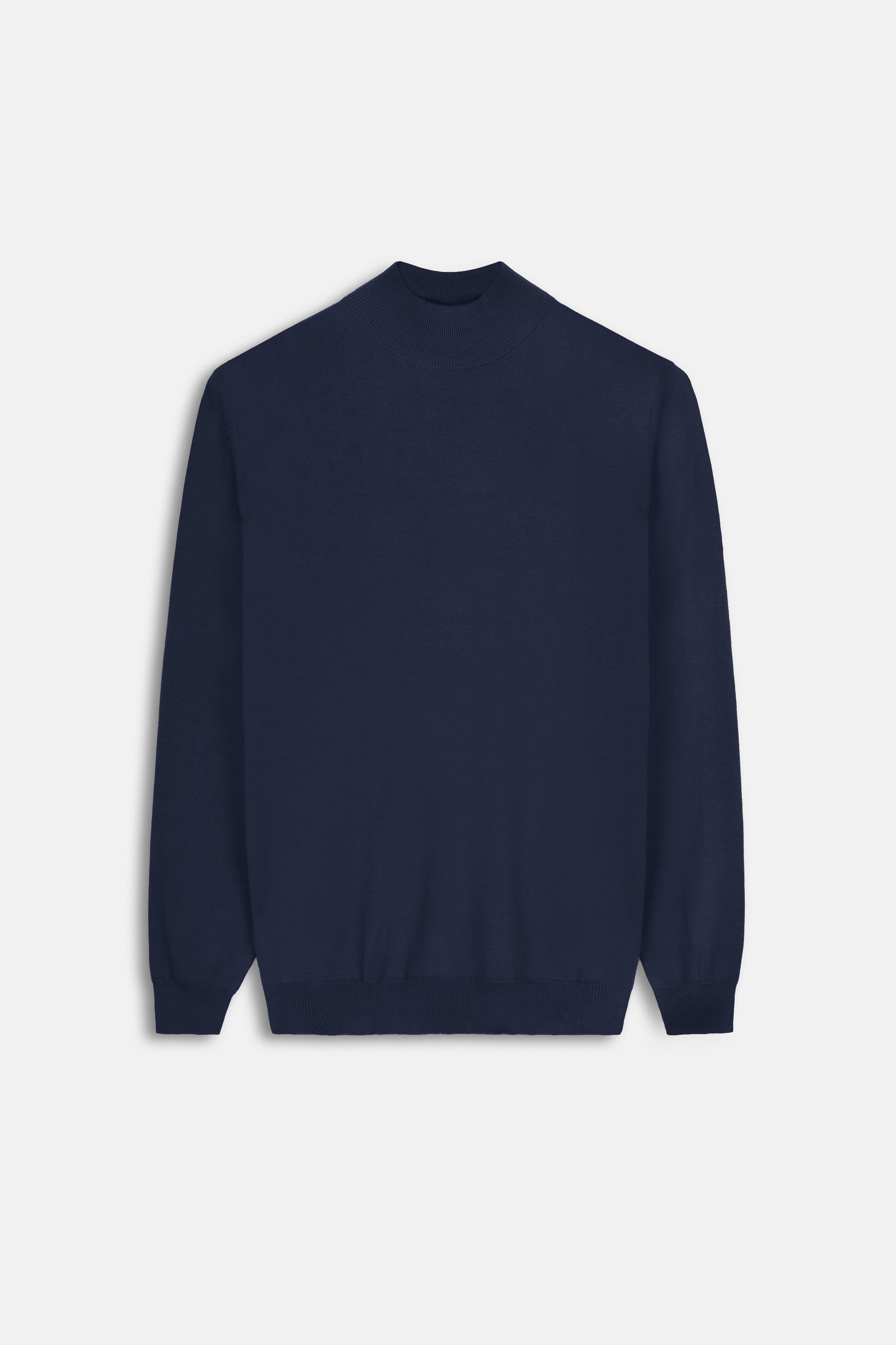 Knitted Navy Moc-Neck Pullover - 1