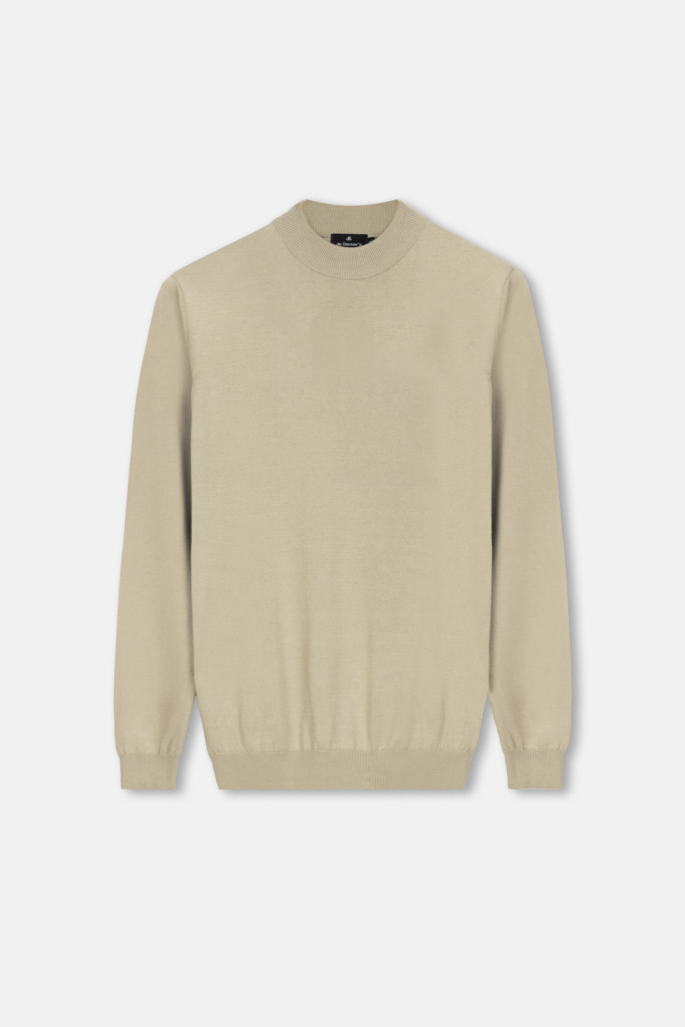 Knitted Beige Moc-Neck Pullover - 1