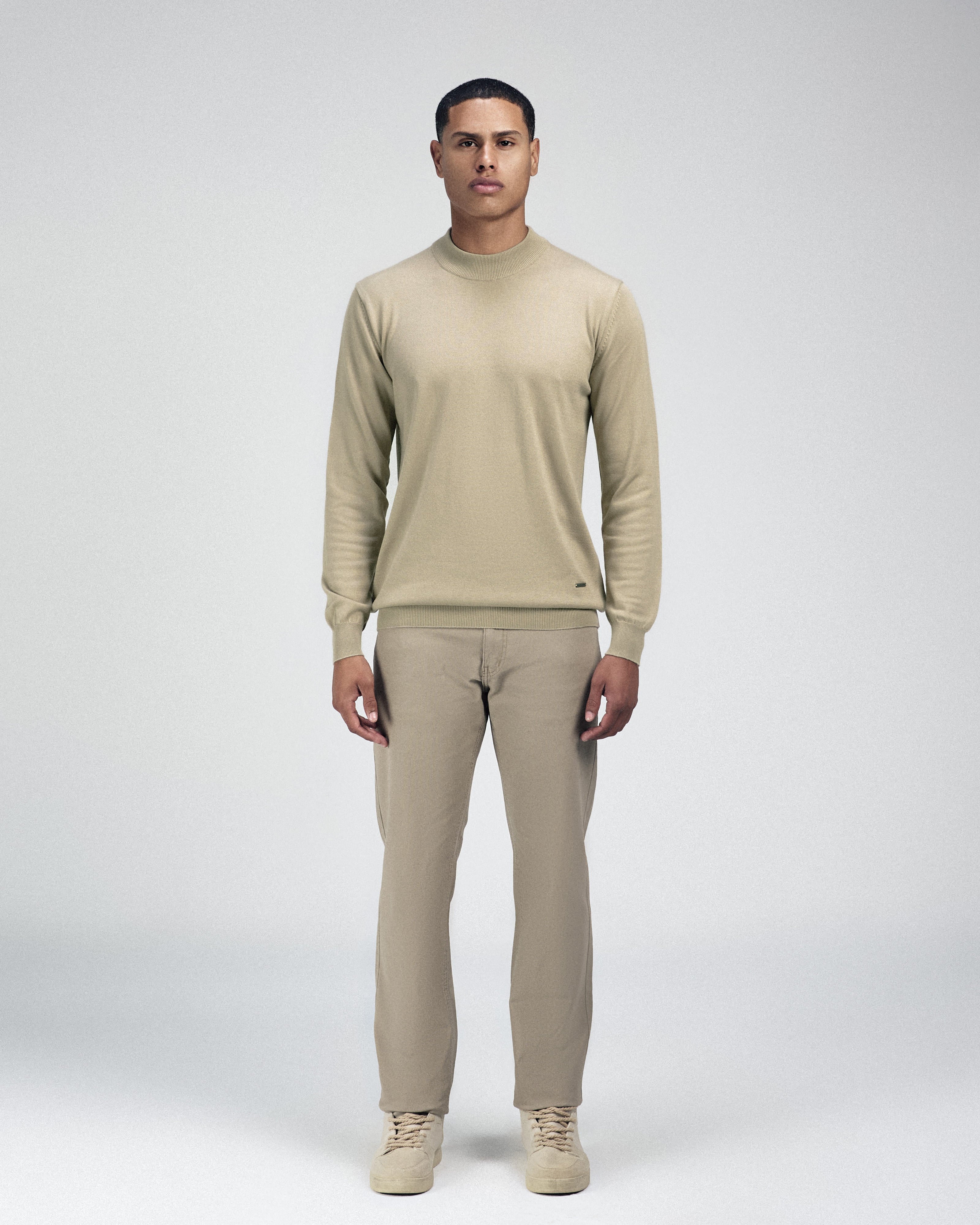 Knitted Beige Moc-Neck Pullover - 2